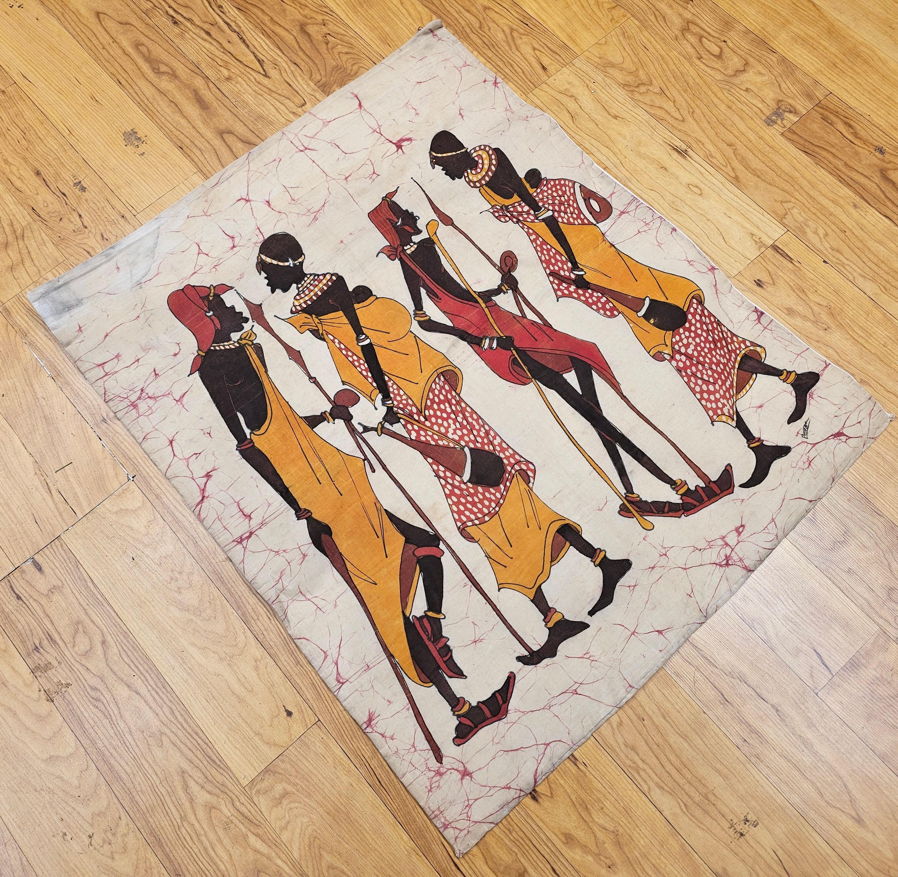 Peinture sur tissu Batik Vintage Tribal Folk Wall Art en vente 1