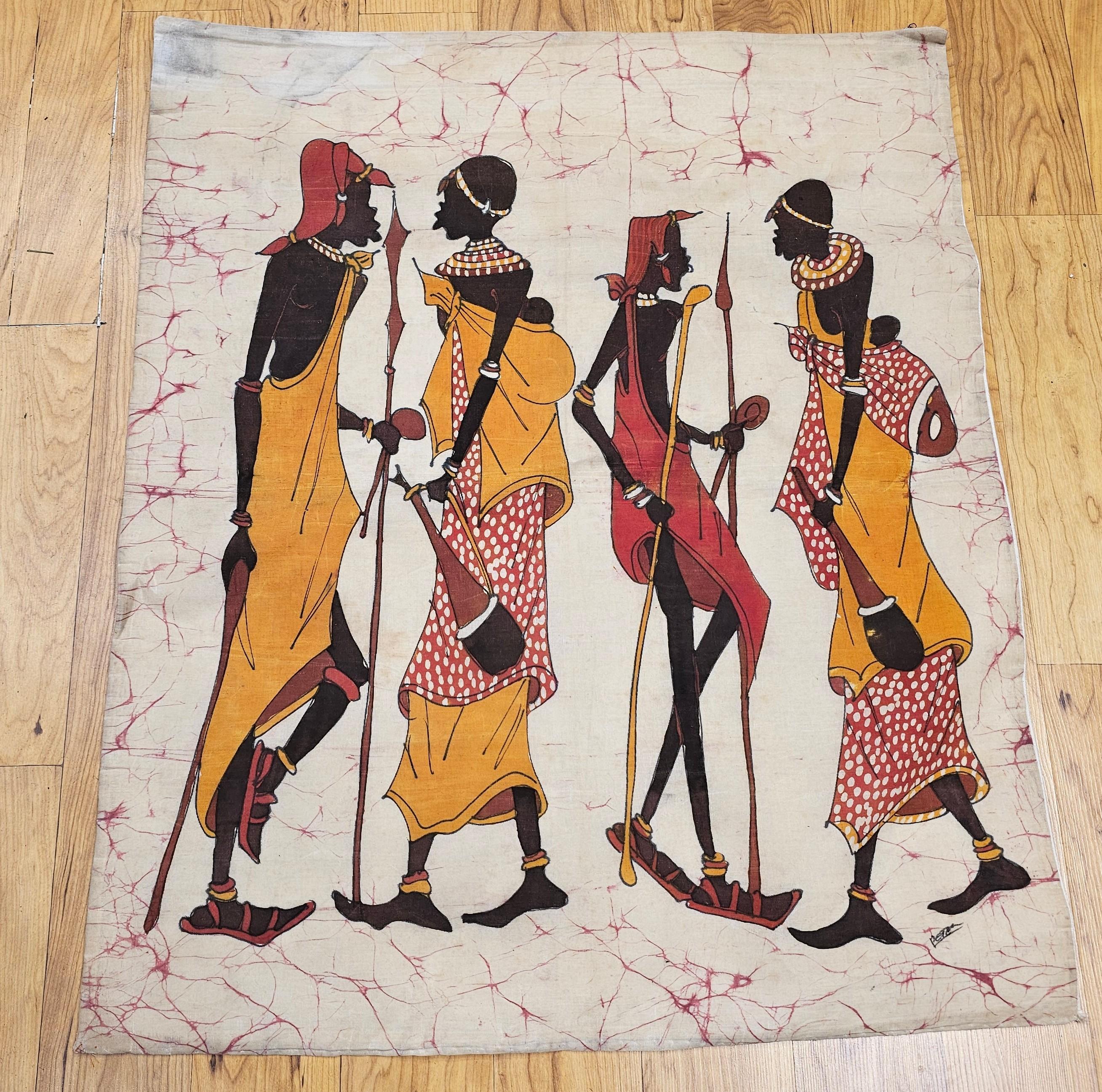 Peinture sur tissu Batik Vintage Tribal Folk Wall Art en vente 2