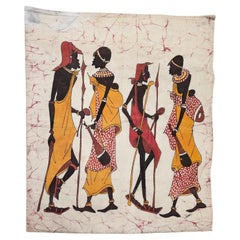 Vintage Batik Fabric Painting Tribal Folk Wall Art