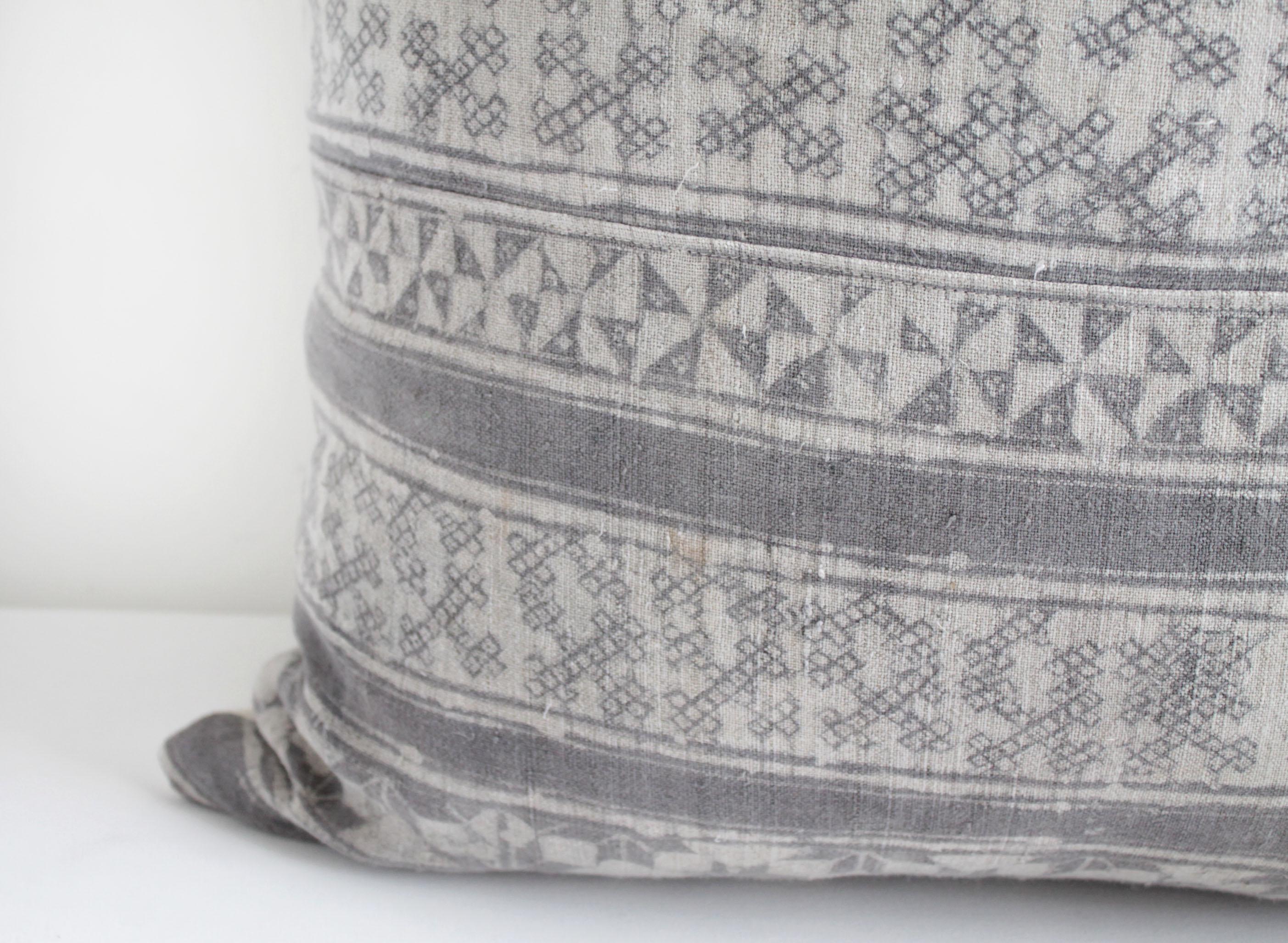 Linen Vintage Batik Gray Accent Pillow