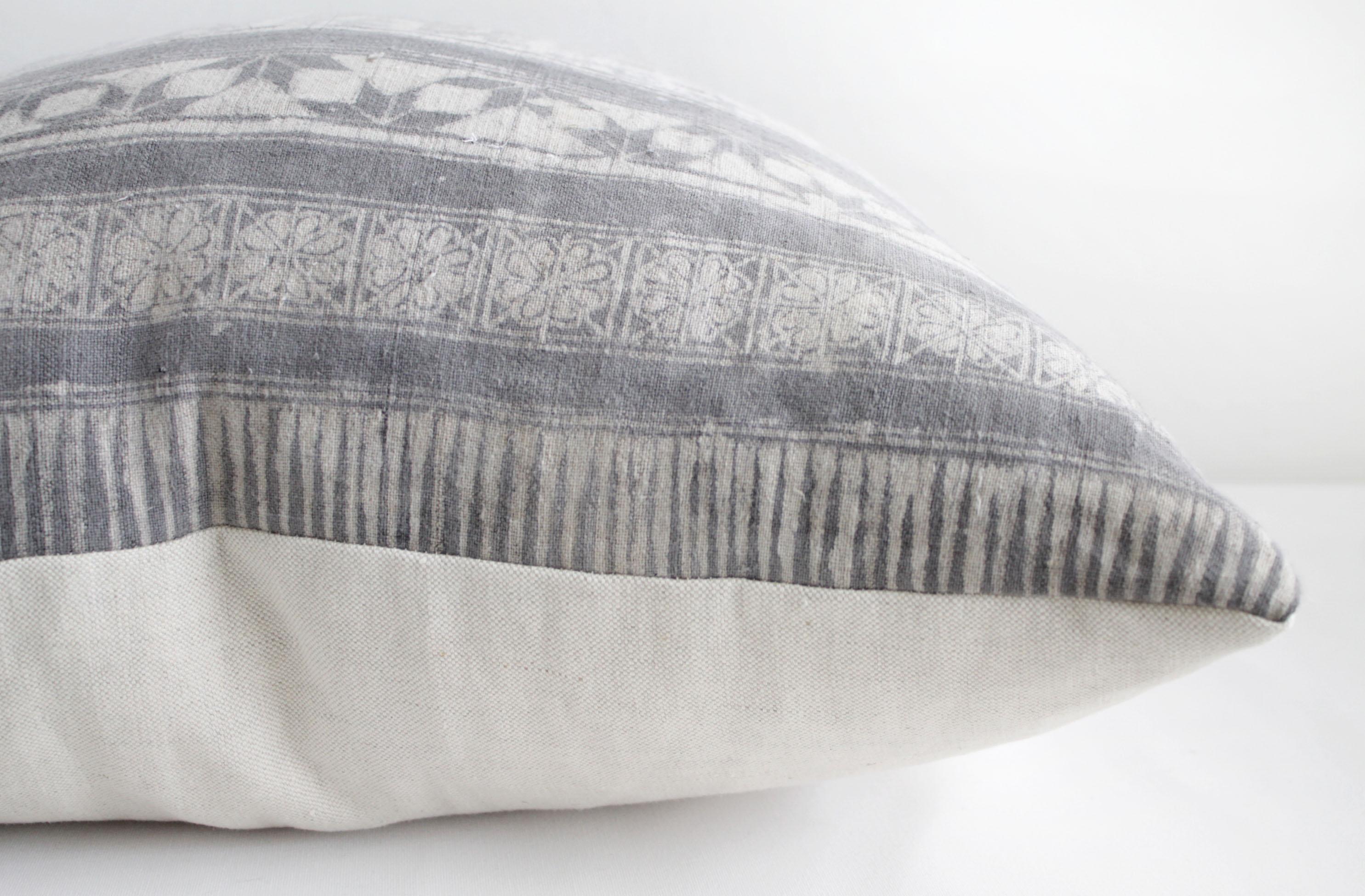 Vintage Batik Gray Accent Pillow 1