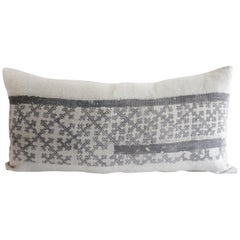 Vintage Batik Lumbar Accent Pillow in Dark Grey Black with Natural Linen