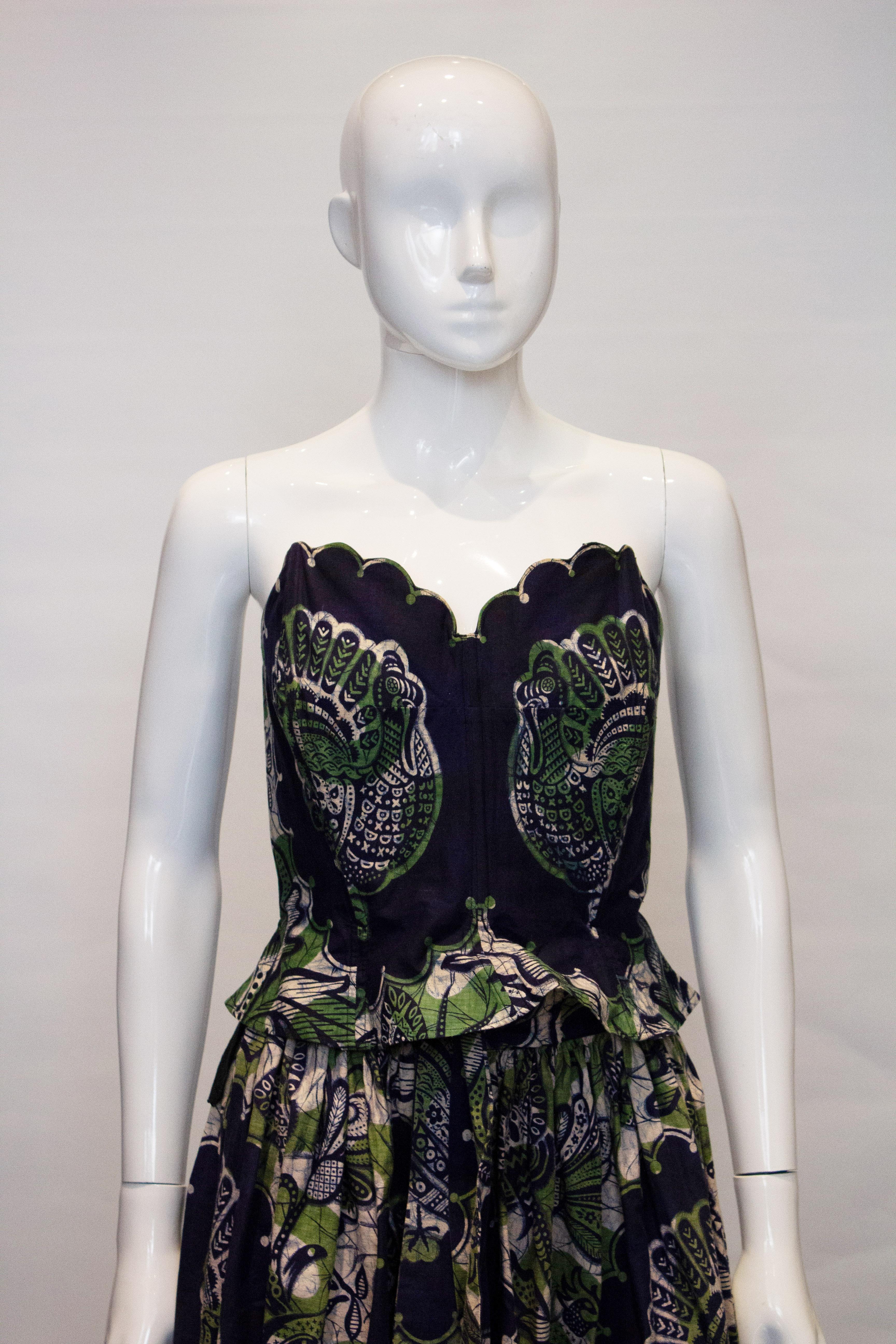 Black Vintage Batik Print Skirt and Bodice For Sale