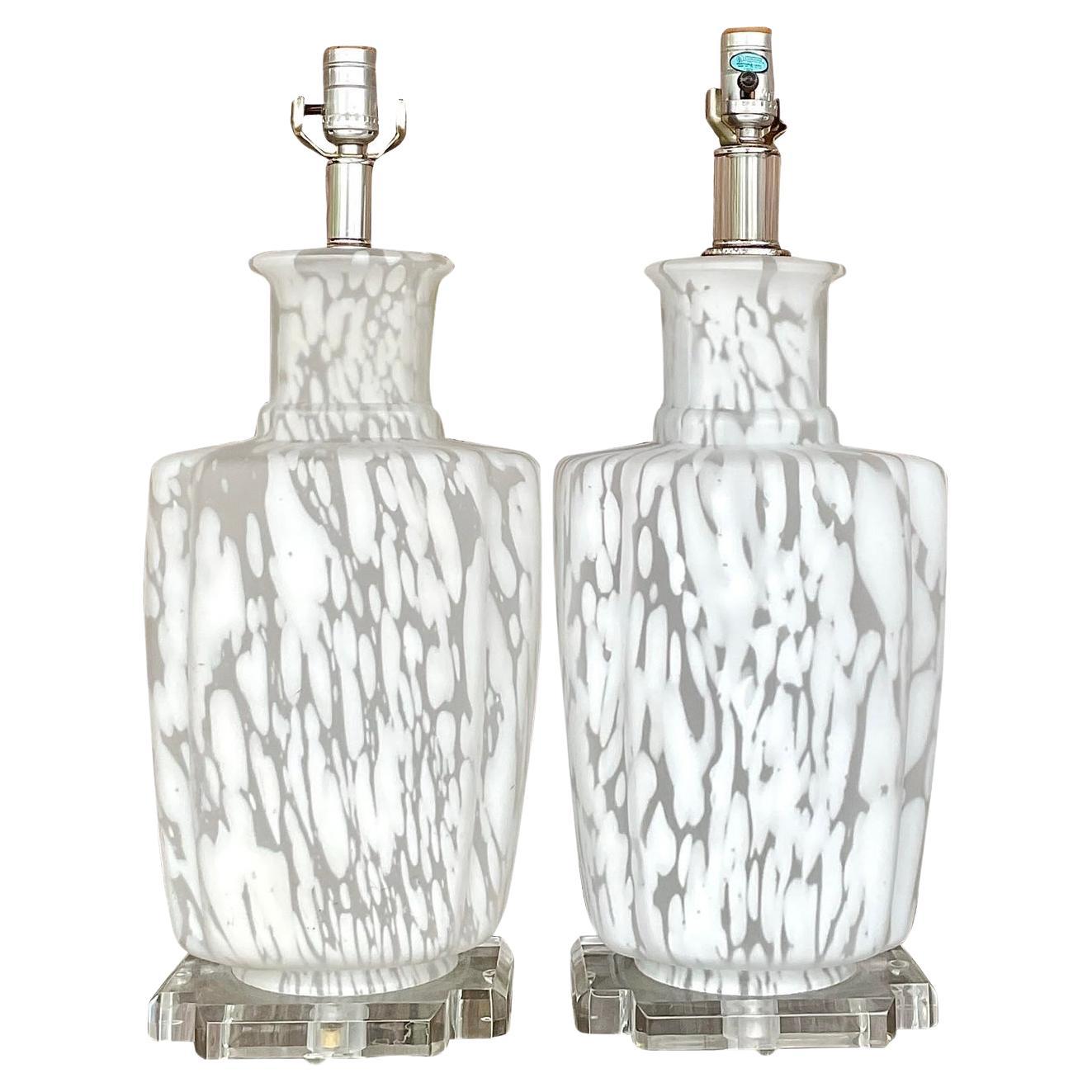 Vintage Bauer Frosted Glass Table Lamps - a Pair
