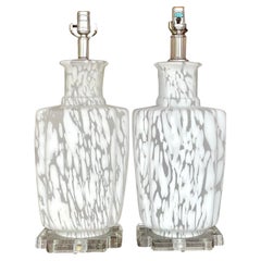 Vintage Bauer Frosted Glass Table Lamps - a Pair