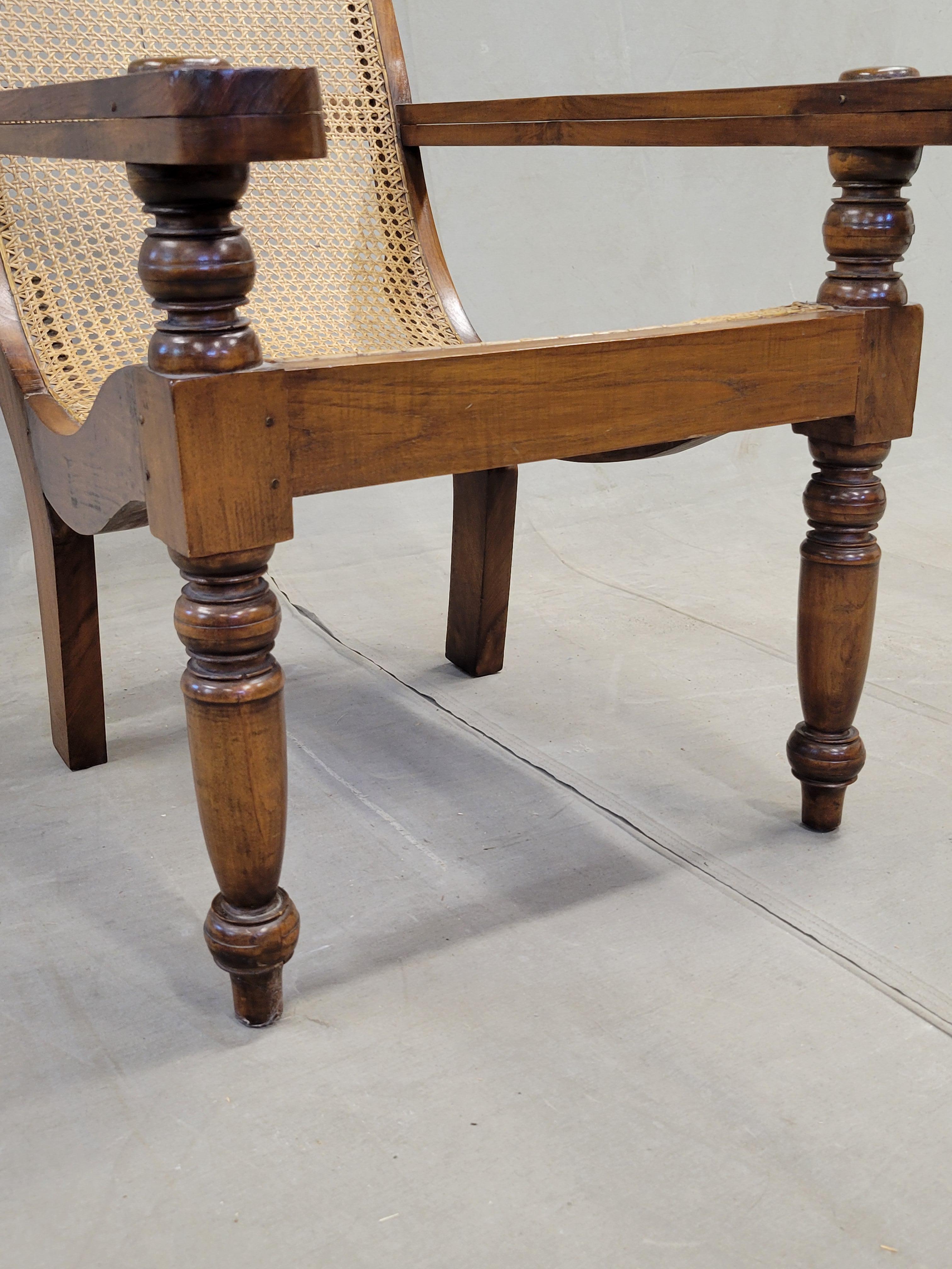 Vintage Bauer International Teak Caned Plantation Chair With Extension Armrests For Sale 1