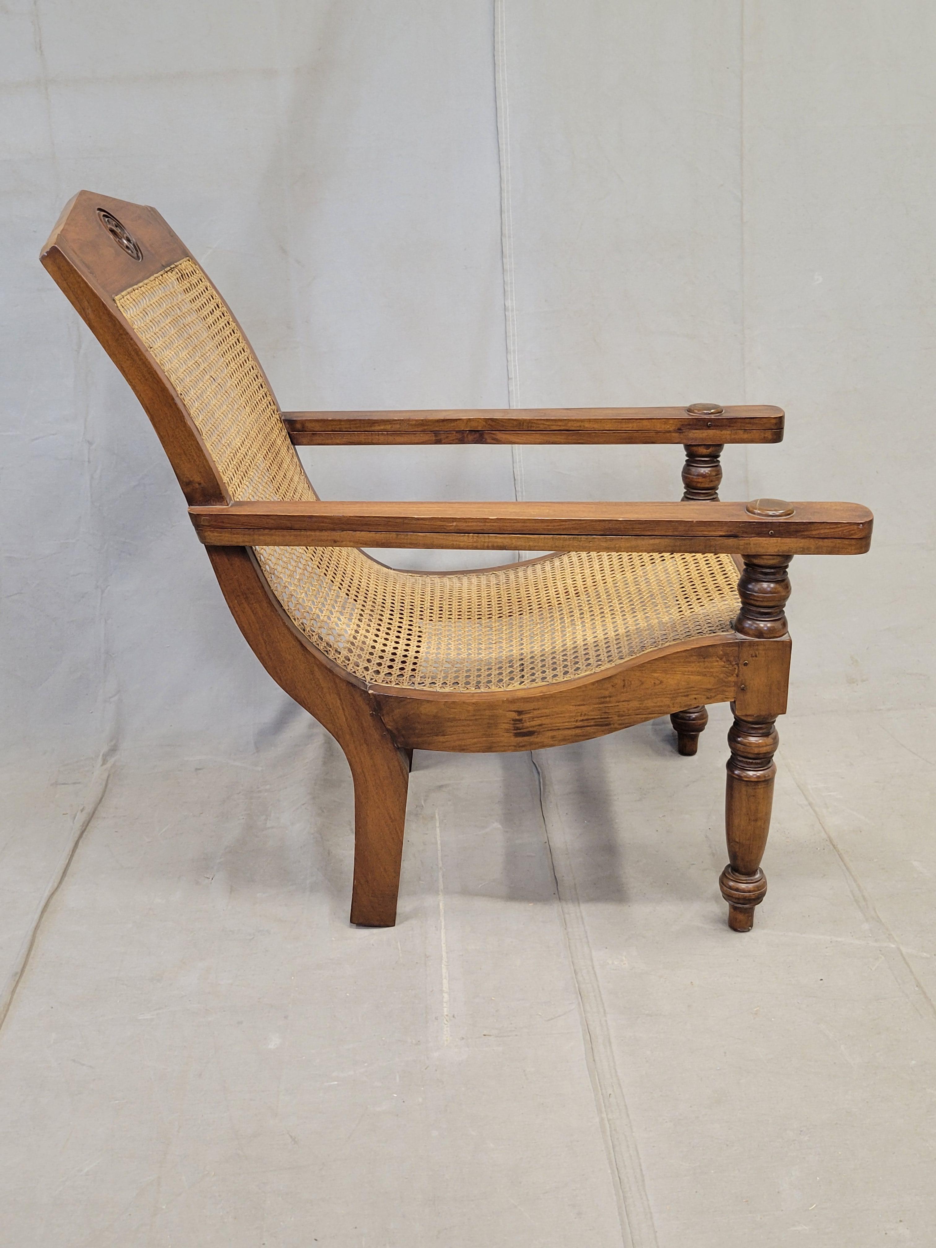 Vintage Bauer International Teak Caned Plantation Chair With Extension Armrests For Sale 2