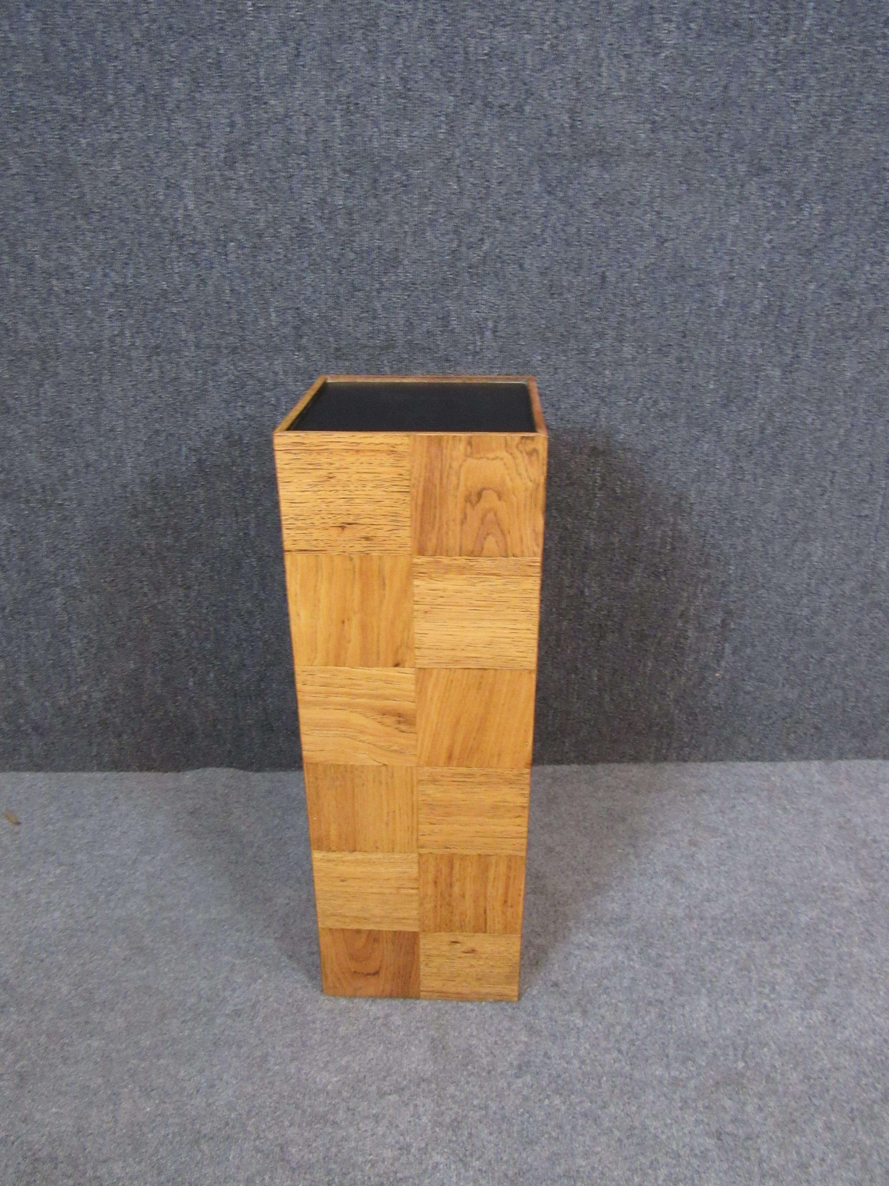 Mid-Century Modern Vintage Baughman Style Patchwork Wooden Pedestal  For Sale