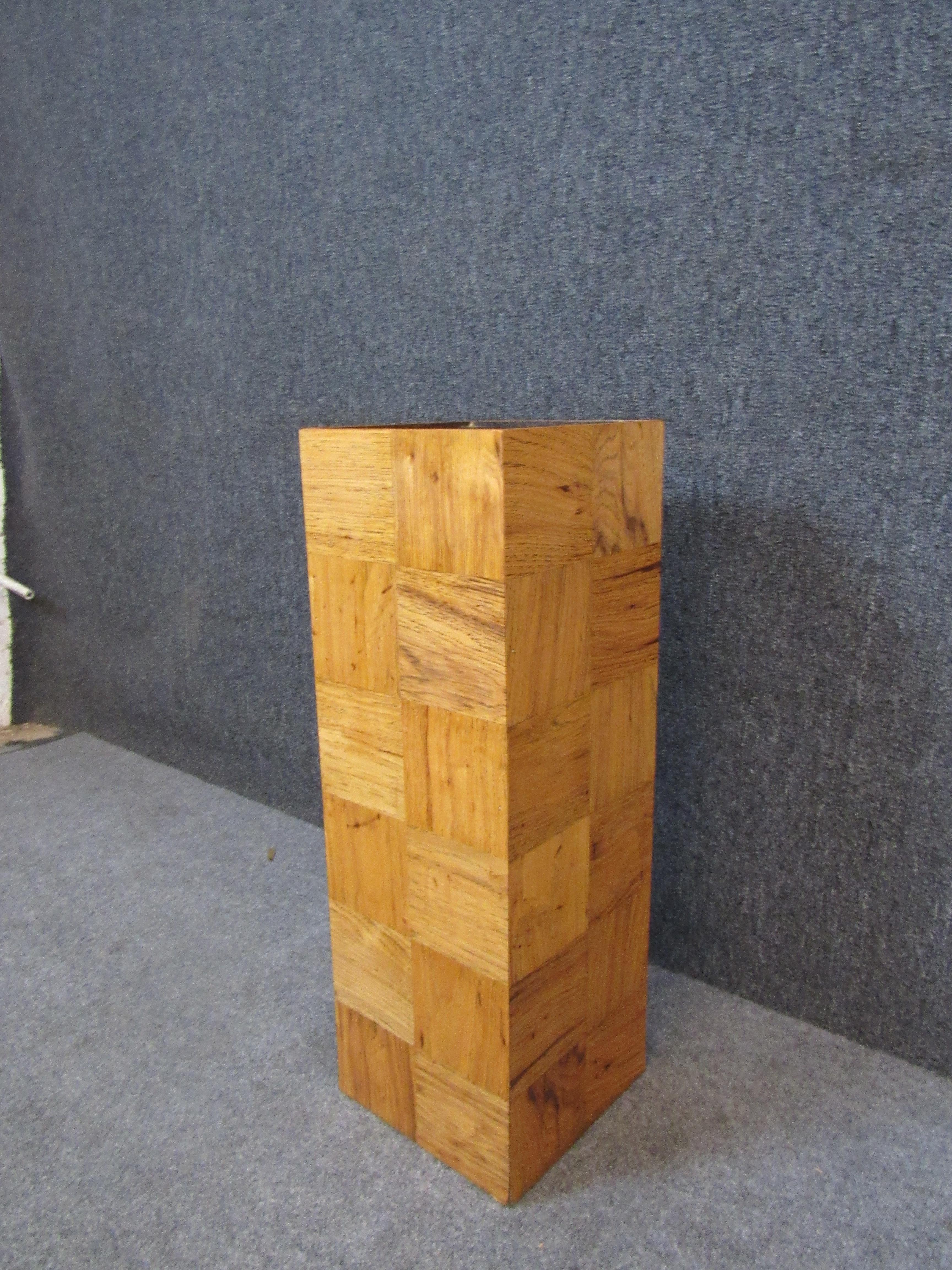 Vintage Baughman Style Patchwork Wooden Pedestal  In Good Condition For Sale In Brooklyn, NY