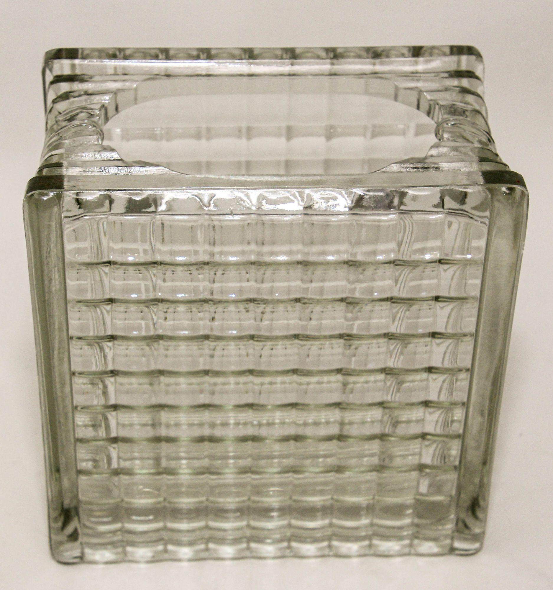 Vintage Bauhaus Art Deco Architectural Clear Patterned Glass Block Vase
