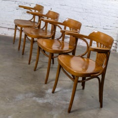Vintage Bauhaus Beech Bentwood Thonet Style Fan Back Captains Armchairs Set of 4