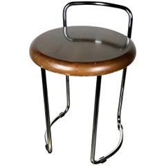 Vintage Bauhaus Chrome and Wood Stool with Tubular Legs, 1960s, Italy