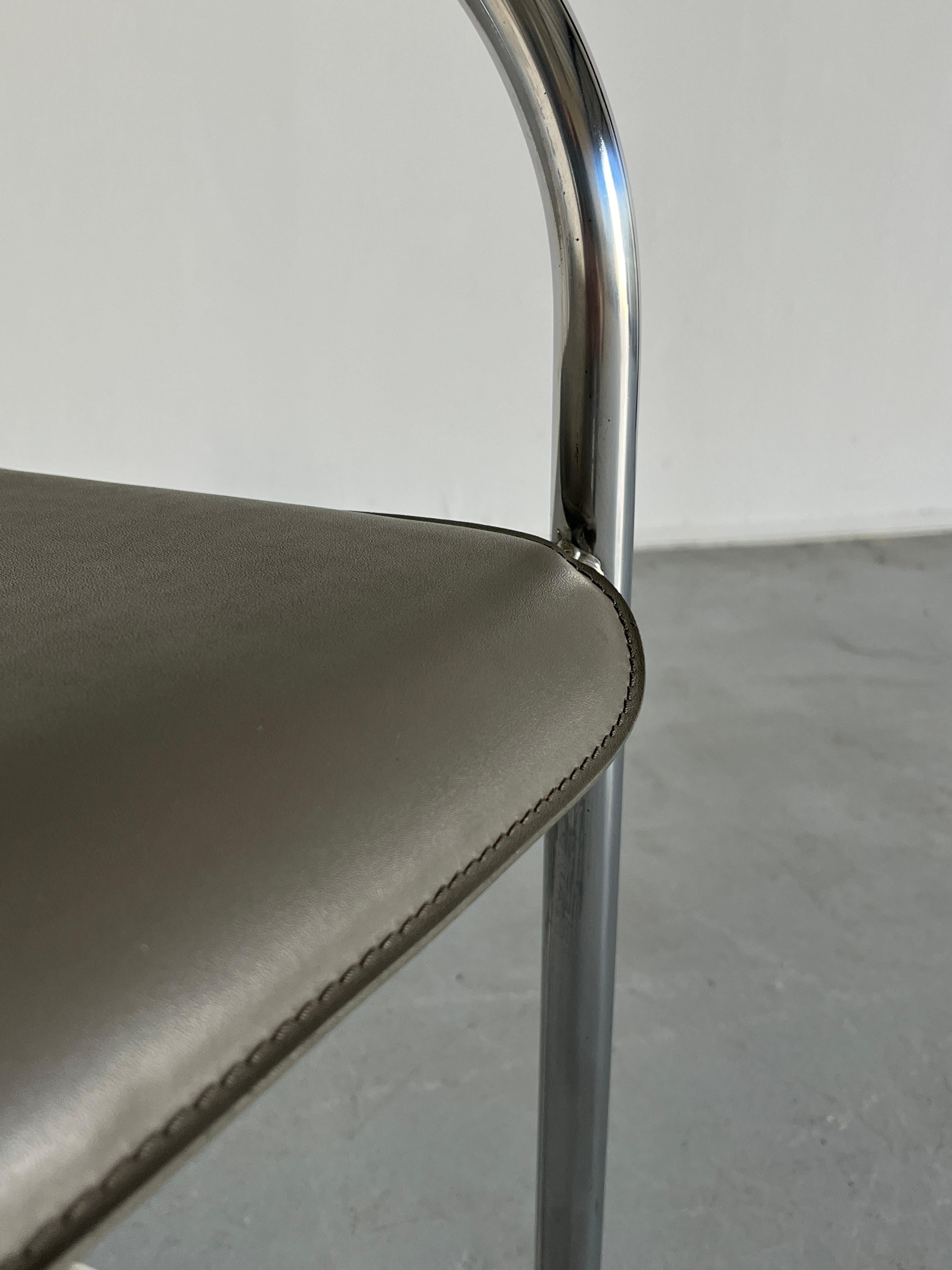 Vintage Bauhaus Design Steel and Grey Faux Leather Armchair, Effezeta, 80s Italy 5