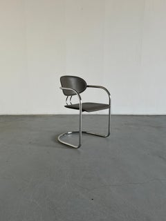 Vintage Bauhaus Design Steel and Grey Faux Leather Armchair, Effezeta, 80s Italy