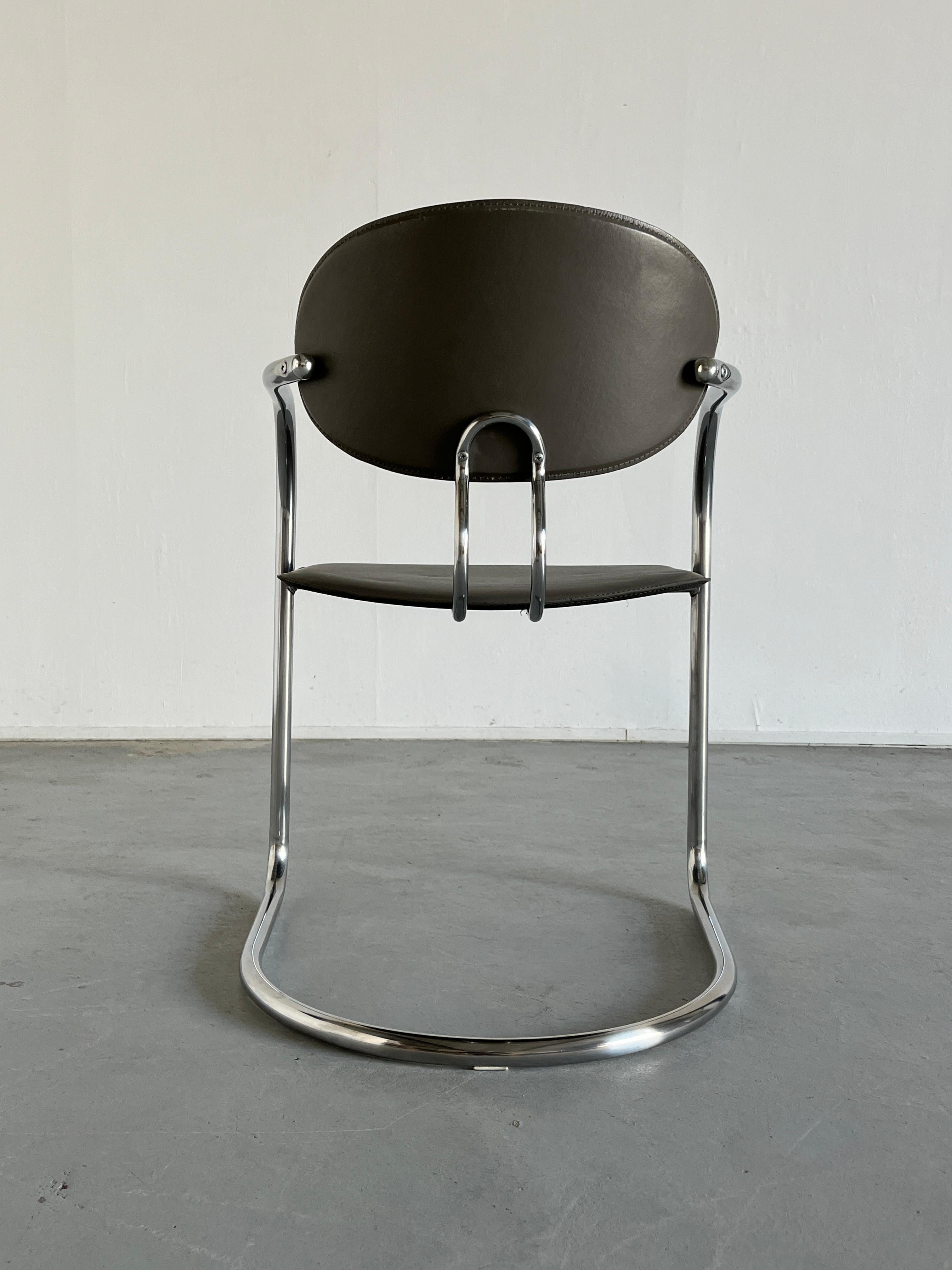 Vintage Bauhaus Design Steel and Grey Faux Leather Armchair, Effezeta, 80s Italy 2