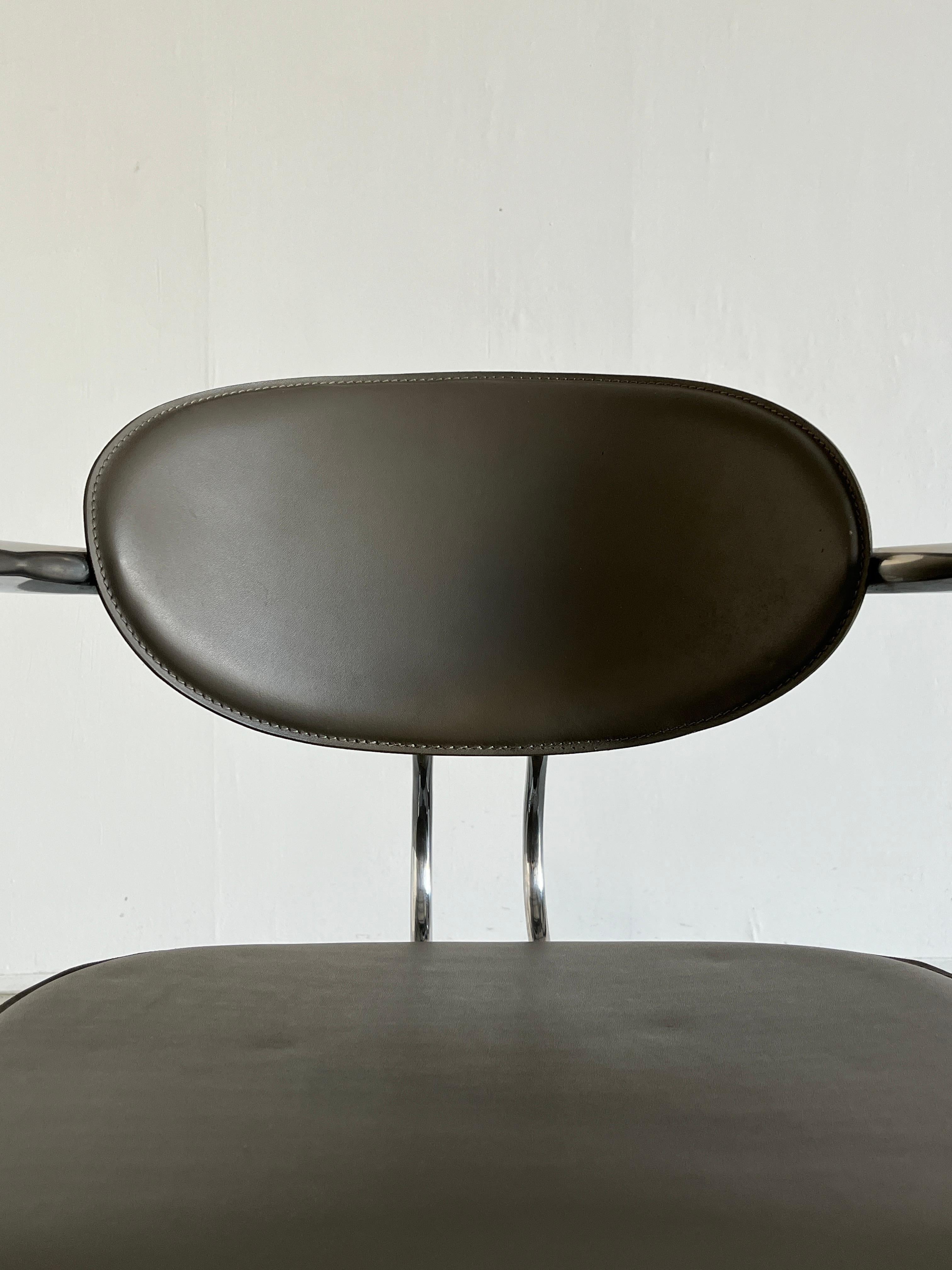 Vintage Bauhaus Design Steel and Grey Faux Leather Armchair, Effezeta, 80s Italy 3