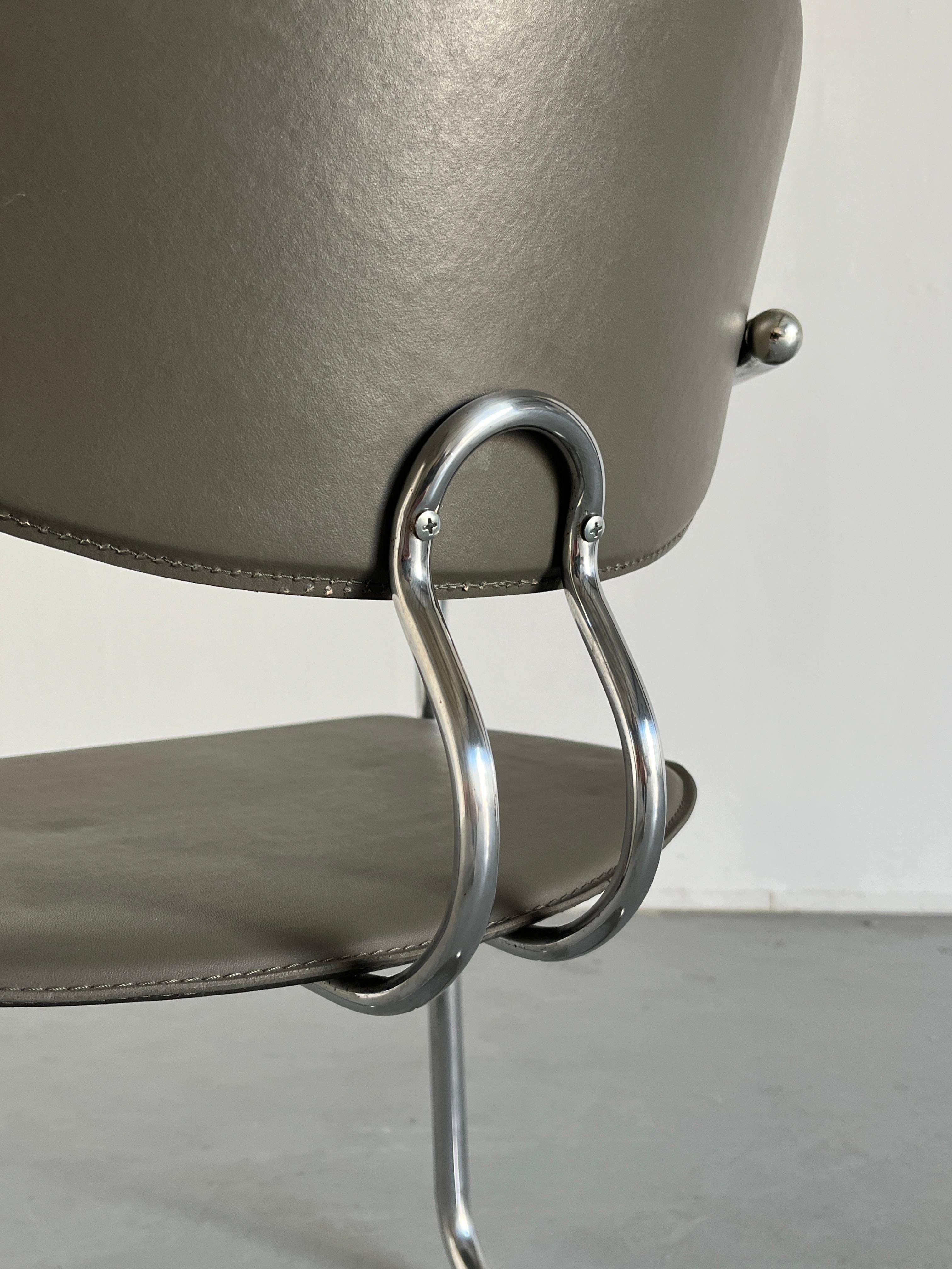 Vintage Bauhaus Design Steel and Grey Faux Leather Armchair, Effezeta, 80s Italy 4