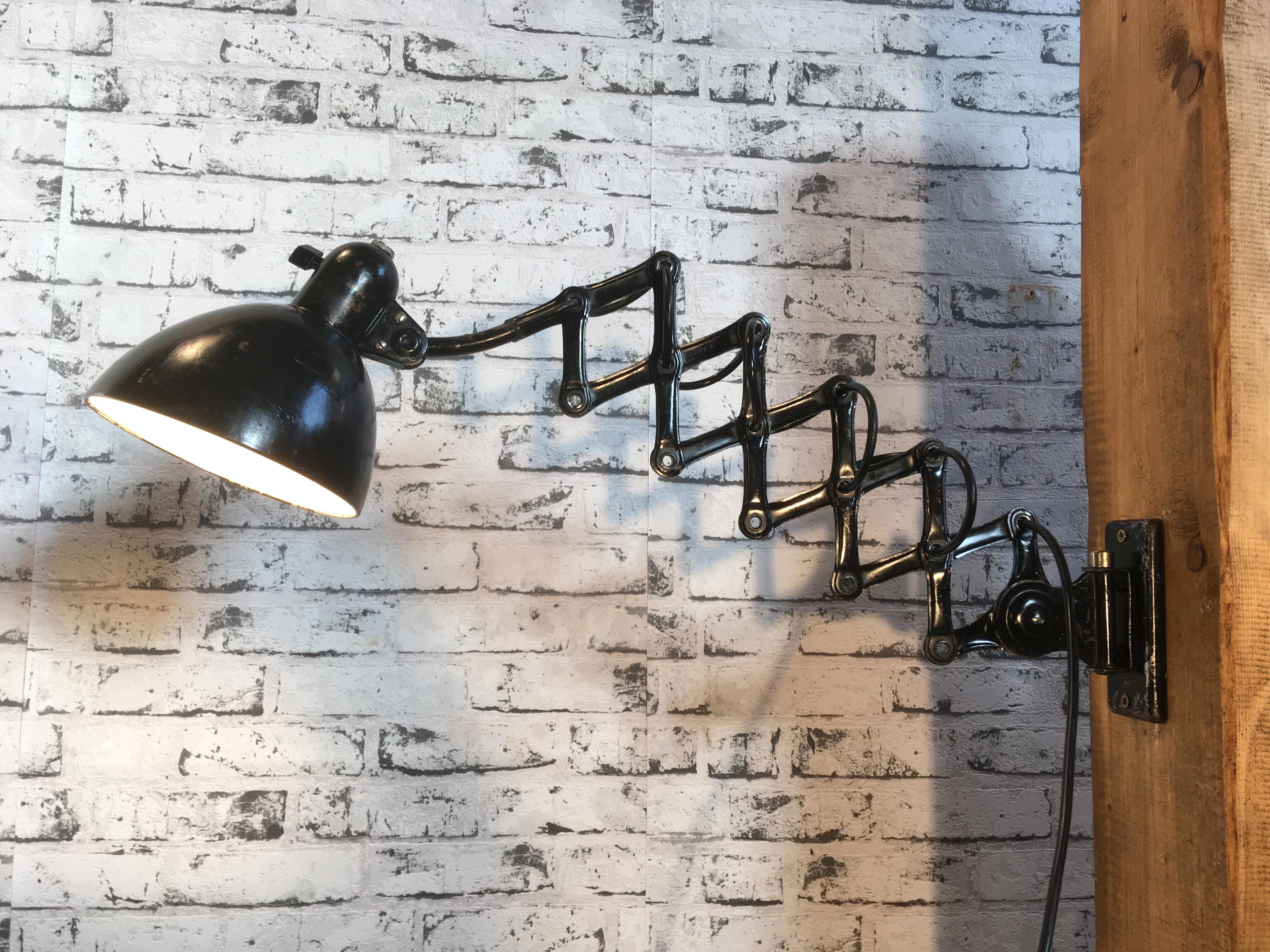 Vintage Bauhaus Industrial Black Scissor Wall Lamp, 1930s 2