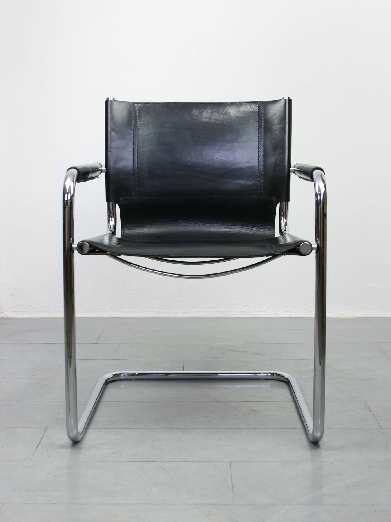 Seltener Freischwinger-Stuhl mit voller Rückenlehne aus Leder von Mart Stam, Bauhaus-Leder 5