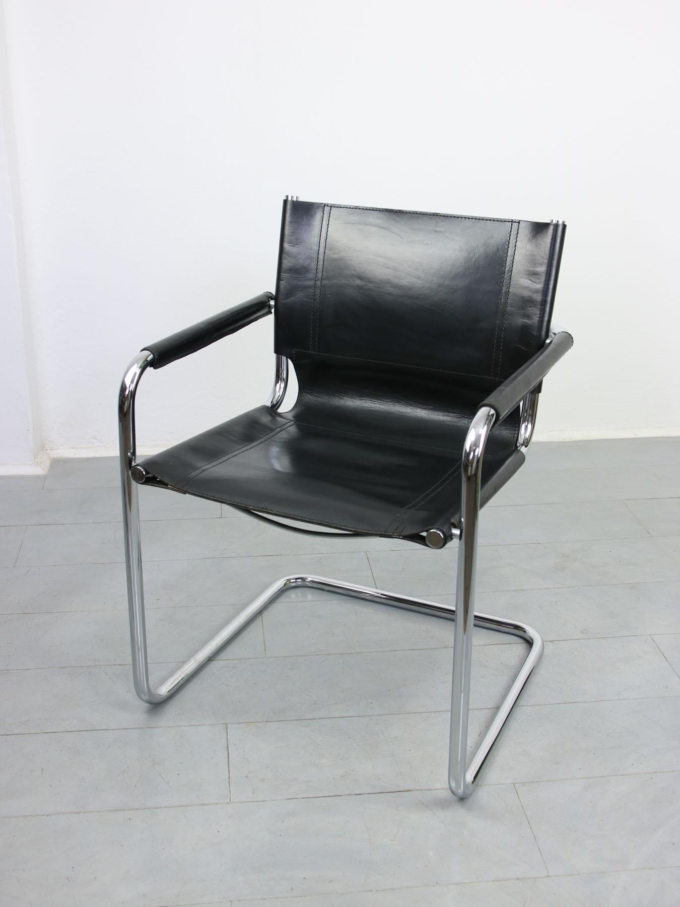 Italian Vintage Bauhaus Leather Rare Full-Back Cantilever Chair by Mart Stam