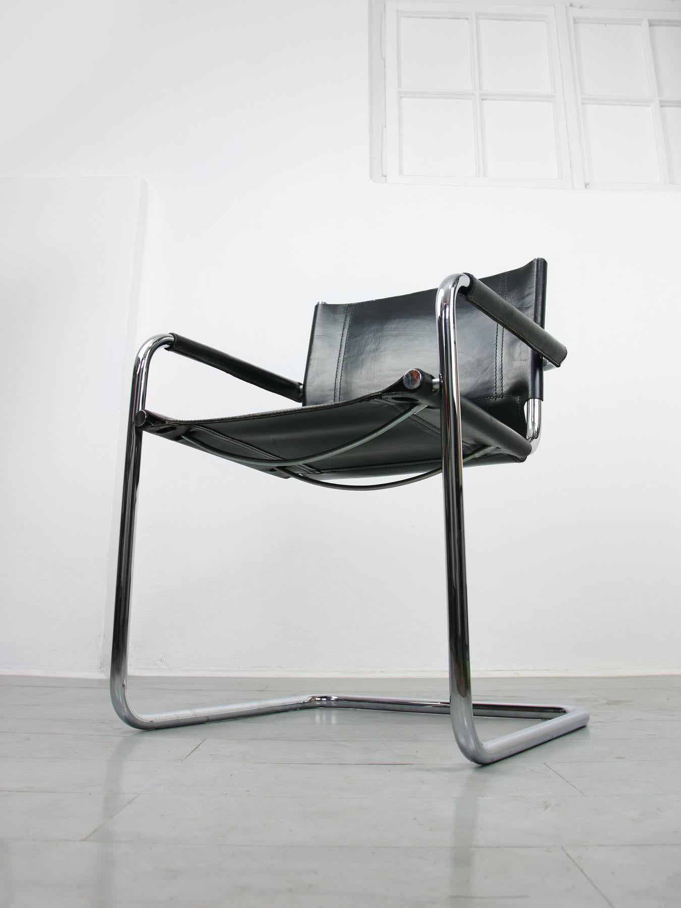 Vintage Bauhaus Leather Rare Full-Back Cantilever Chair by Mart Stam In Good Condition In Ljubljana, SI