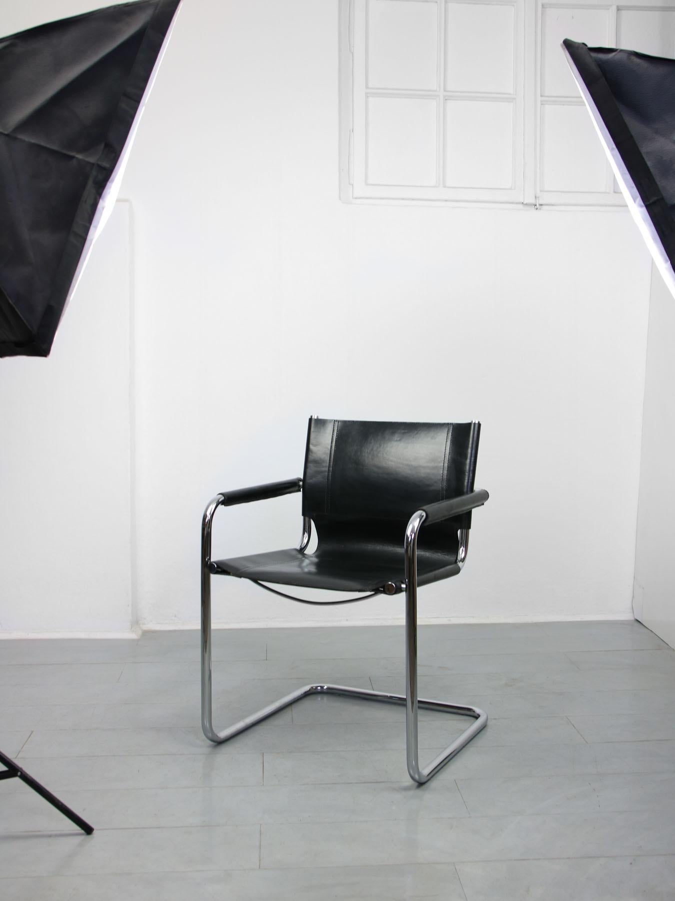 Seltener Freischwinger-Stuhl mit voller Rückenlehne aus Leder von Mart Stam, Bauhaus-Leder (Ende des 20. Jahrhunderts)
