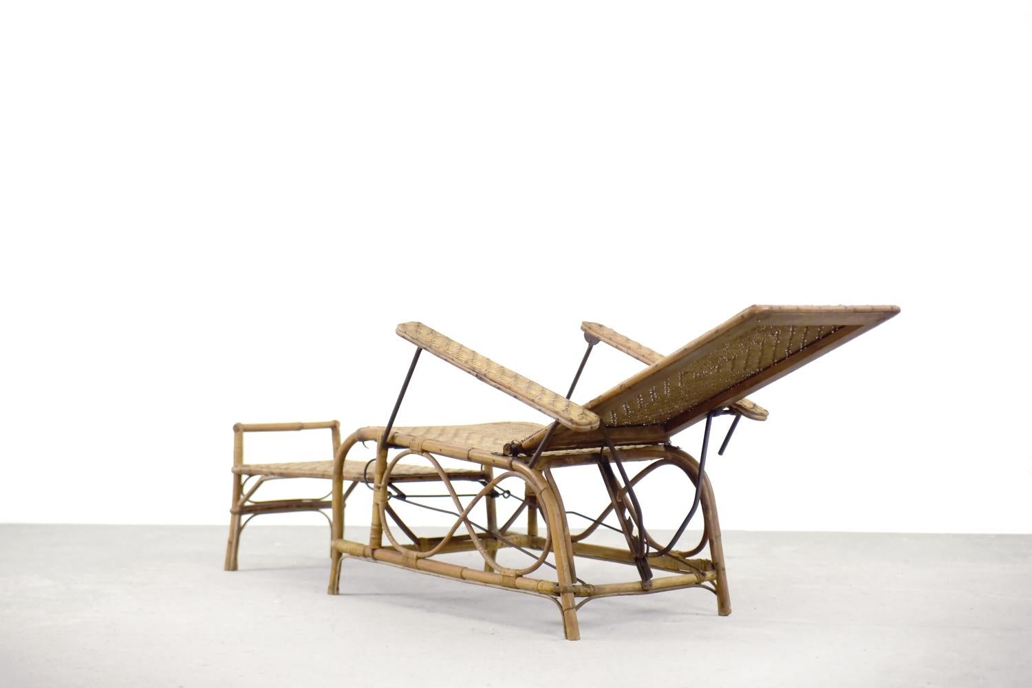Vintage Bauhaus Rattan & Bamboo Chair with Ottoman by Erich Dieckmann, 1930s For Sale 12