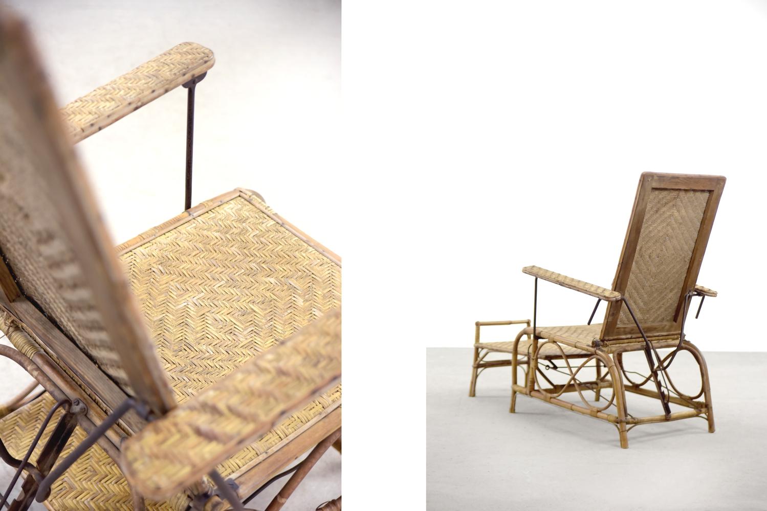 Chaise Bauhaus vintage en rotin et bambou avec pouf d'Erich Dieckmann, années 1930 en vente 13