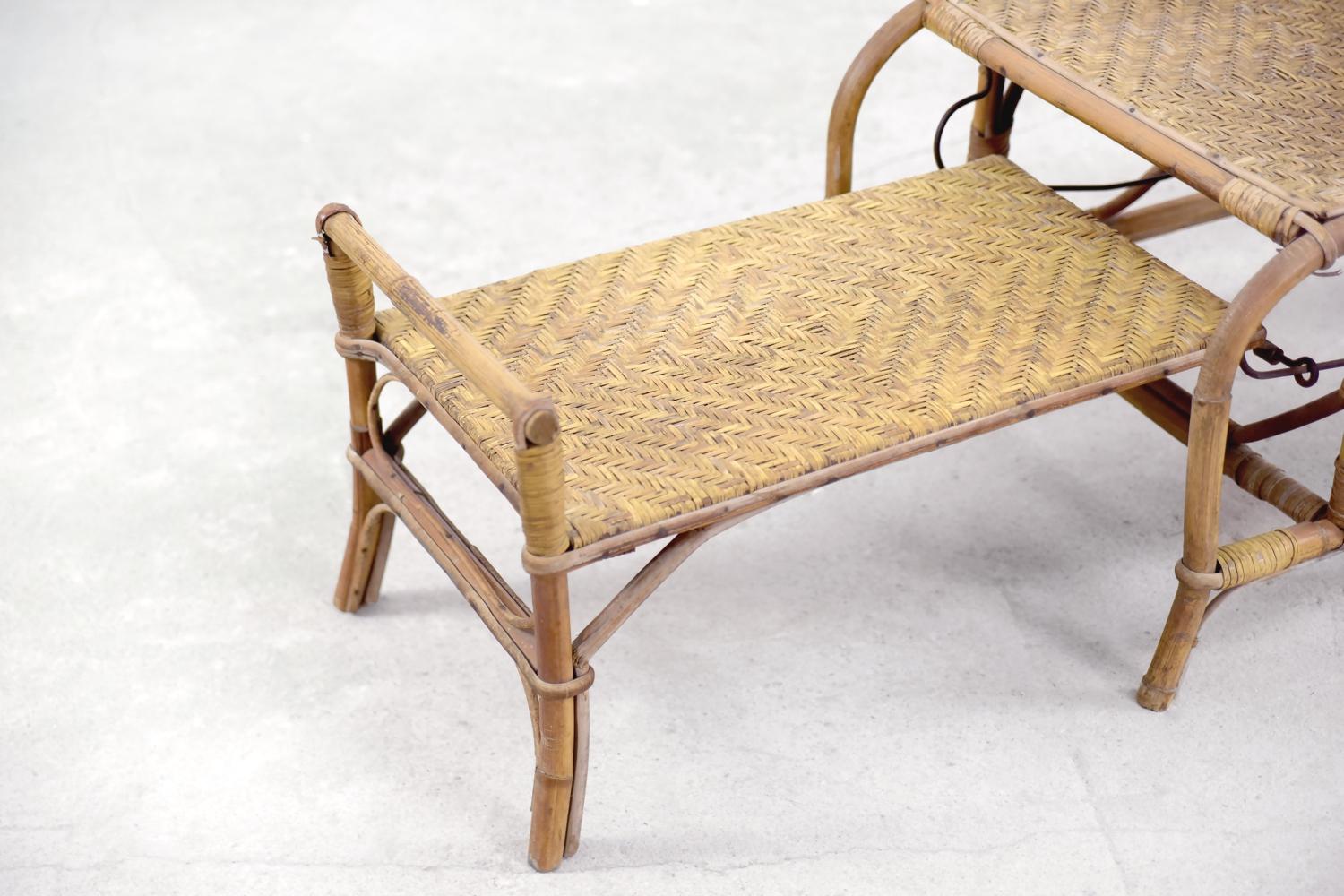 German Vintage Bauhaus Rattan & Bamboo Chair with Ottoman by Erich Dieckmann, 1930s For Sale