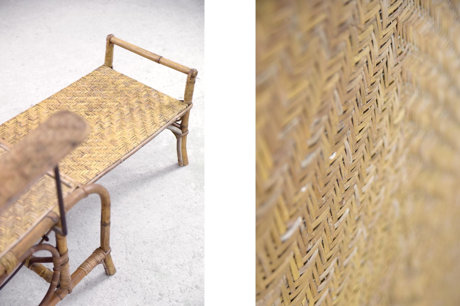Vintage-Stuhl aus Rattan und Bambus im Bauhaus-Stil mit Ottomane von Erich Dieckmann, 1930er Jahre (Deutsch) im Angebot