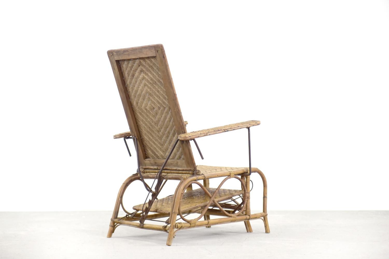 Vintage Bauhaus Rattan & Bamboo Chair with Ottoman by Erich Dieckmann, 1930s For Sale 3
