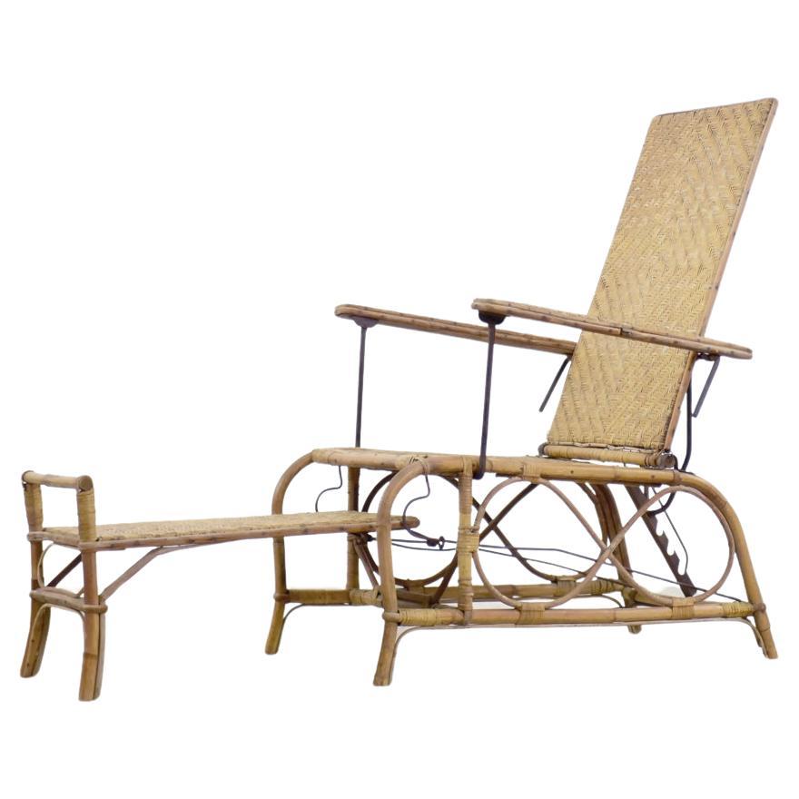 Vintage-Stuhl aus Rattan und Bambus im Bauhaus-Stil mit Ottomane von Erich Dieckmann, 1930er Jahre im Angebot