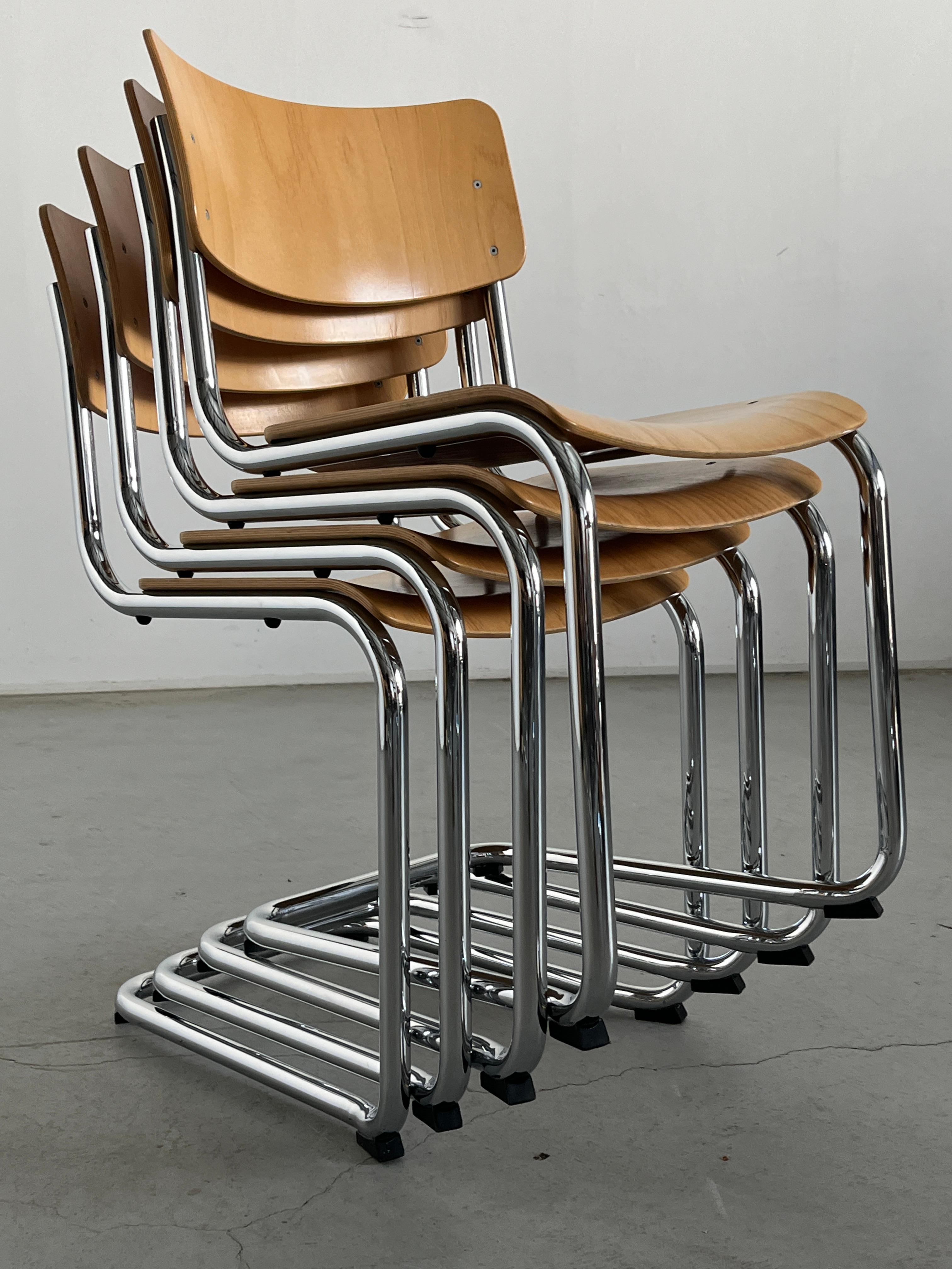 Vintage Bauhaus 'S43' Cantilever Beechwood Dining Chairs by Mart Stam, 1970s 5