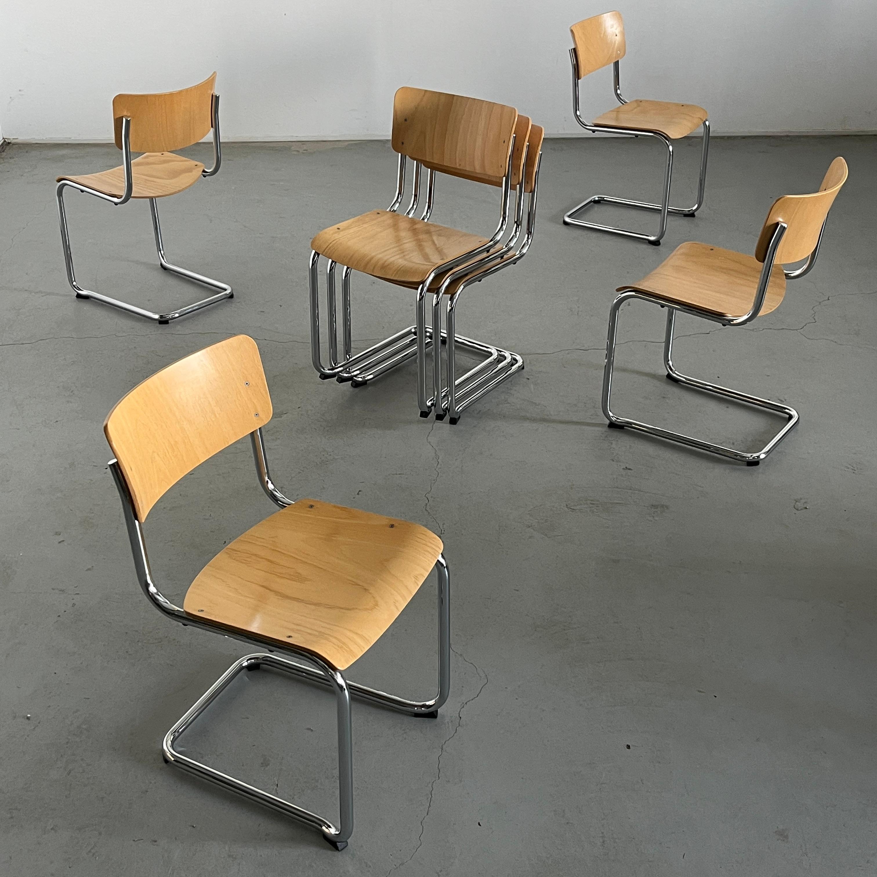 European Vintage Bauhaus 'S43' Cantilever Beechwood Dining Chairs by Mart Stam, 1970s