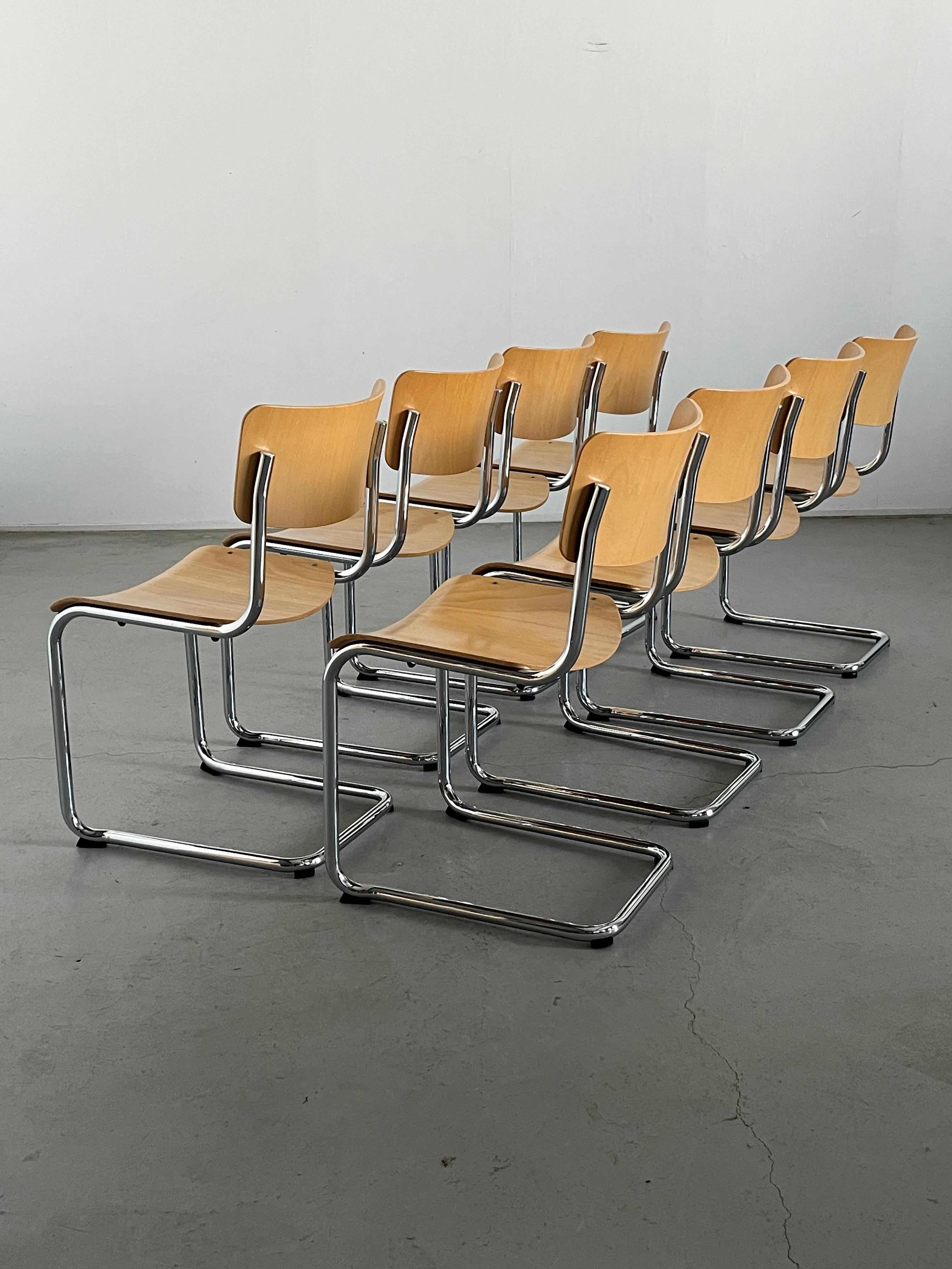 Vintage Bauhaus 'S43' Cantilever Beechwood Dining Chairs by Mart Stam, 1970s In Good Condition In Zagreb, HR