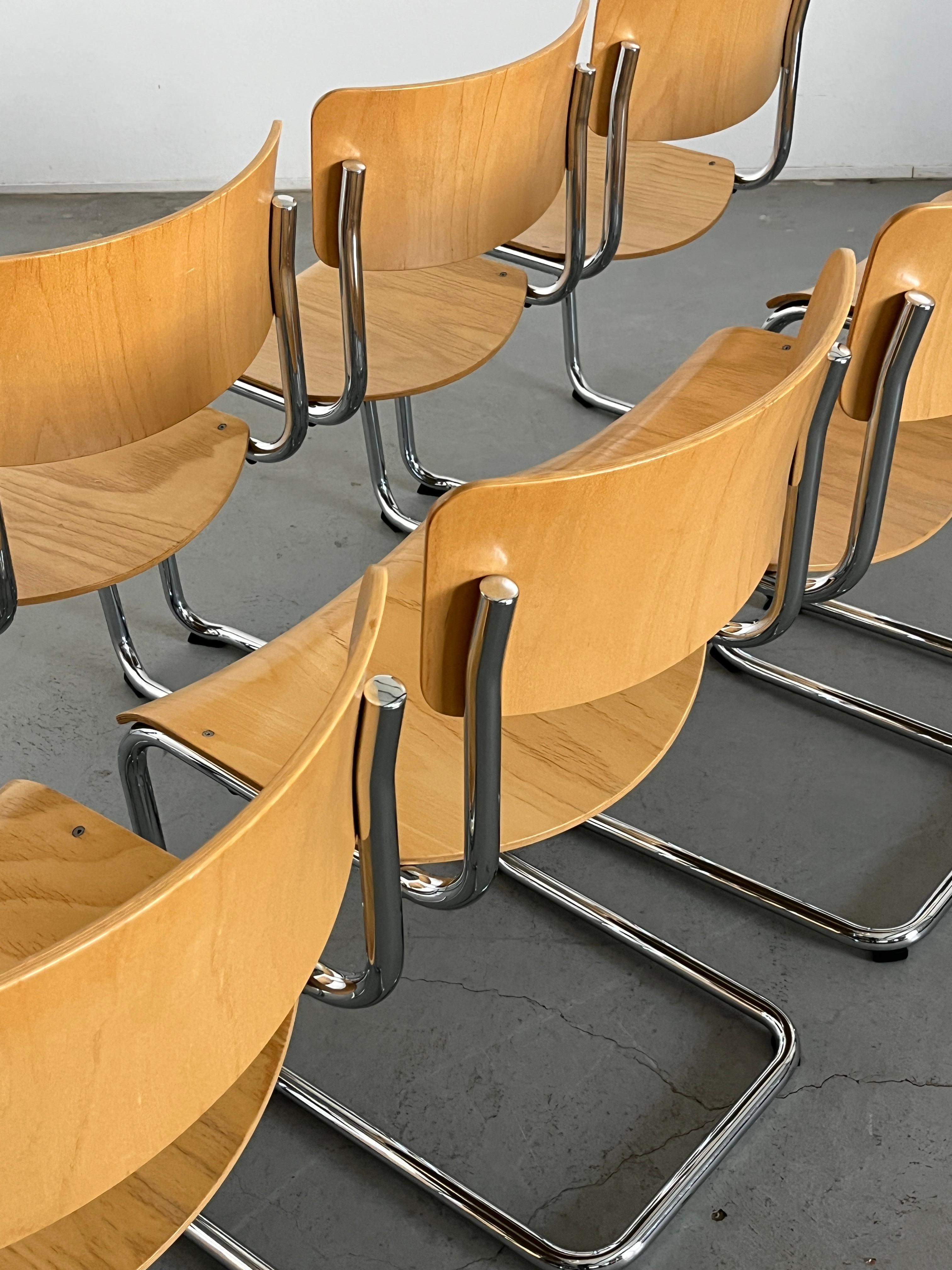 Late 20th Century Vintage Bauhaus 'S43' Cantilever Beechwood Dining Chairs by Mart Stam, 1970s