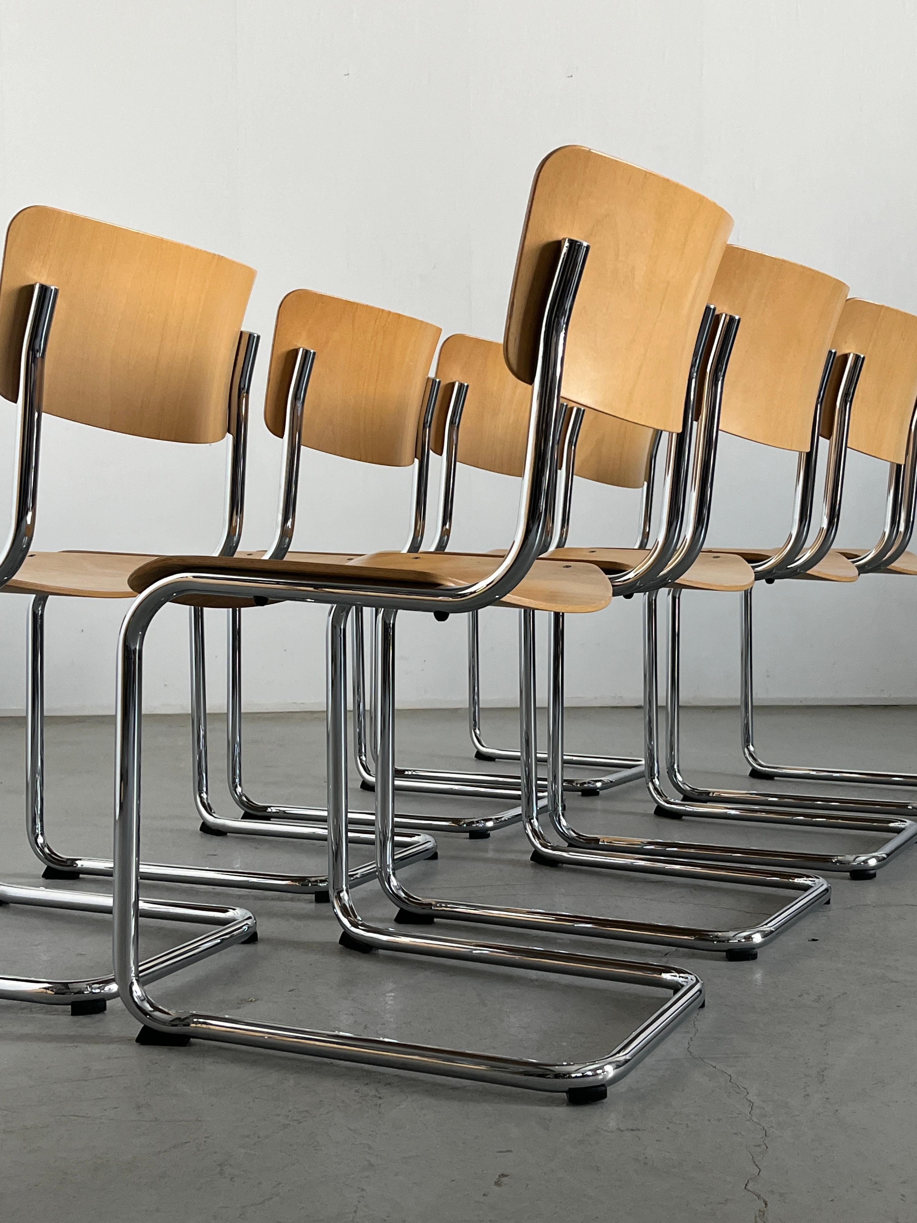 Vintage Bauhaus 'S43' Cantilever Beechwood Dining Chairs by Mart Stam, 1970s 1