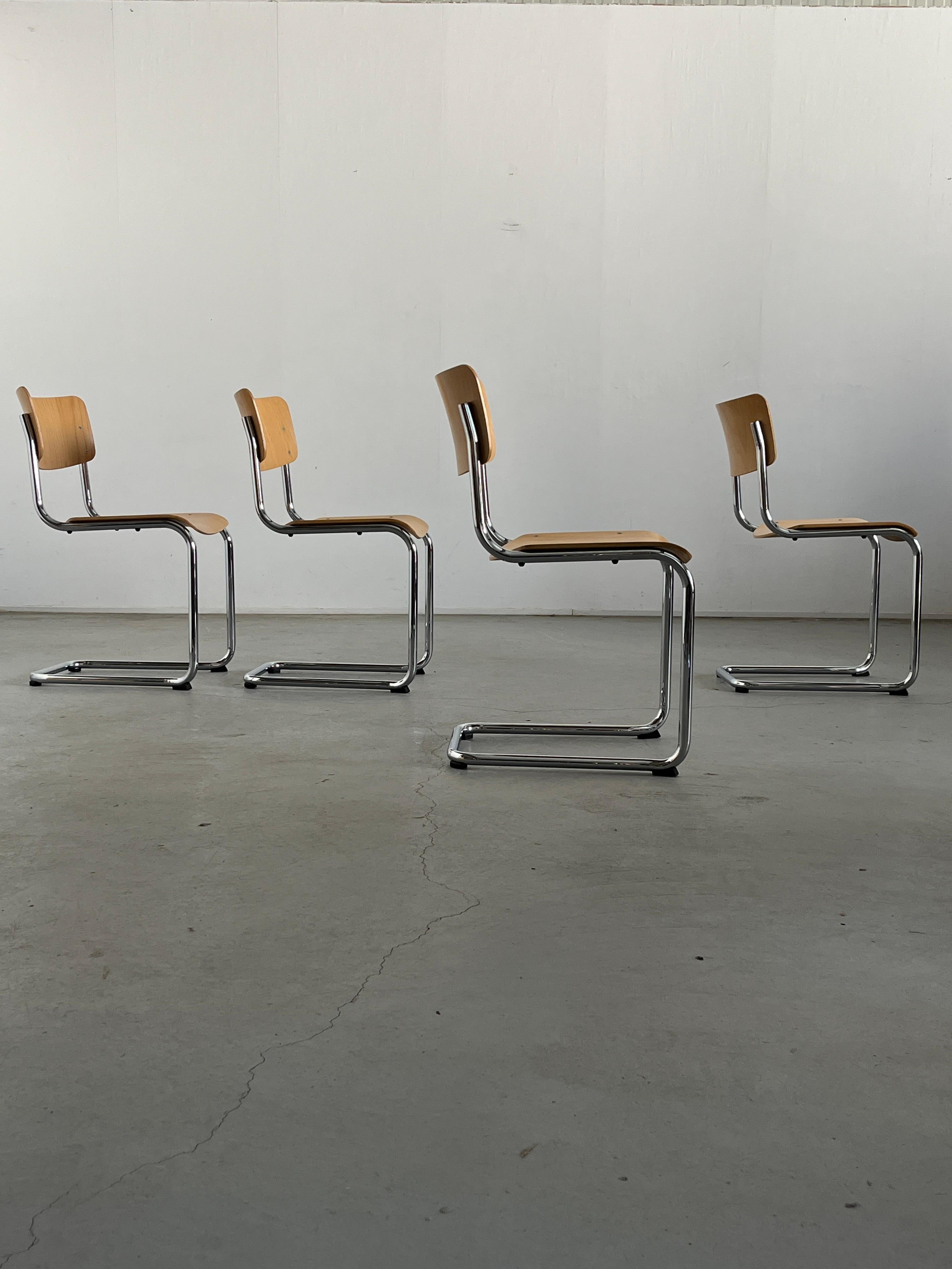 Vintage Bauhaus 'S43' Cantilever Beechwood Dining Chairs by Mart Stam, 1970s 4