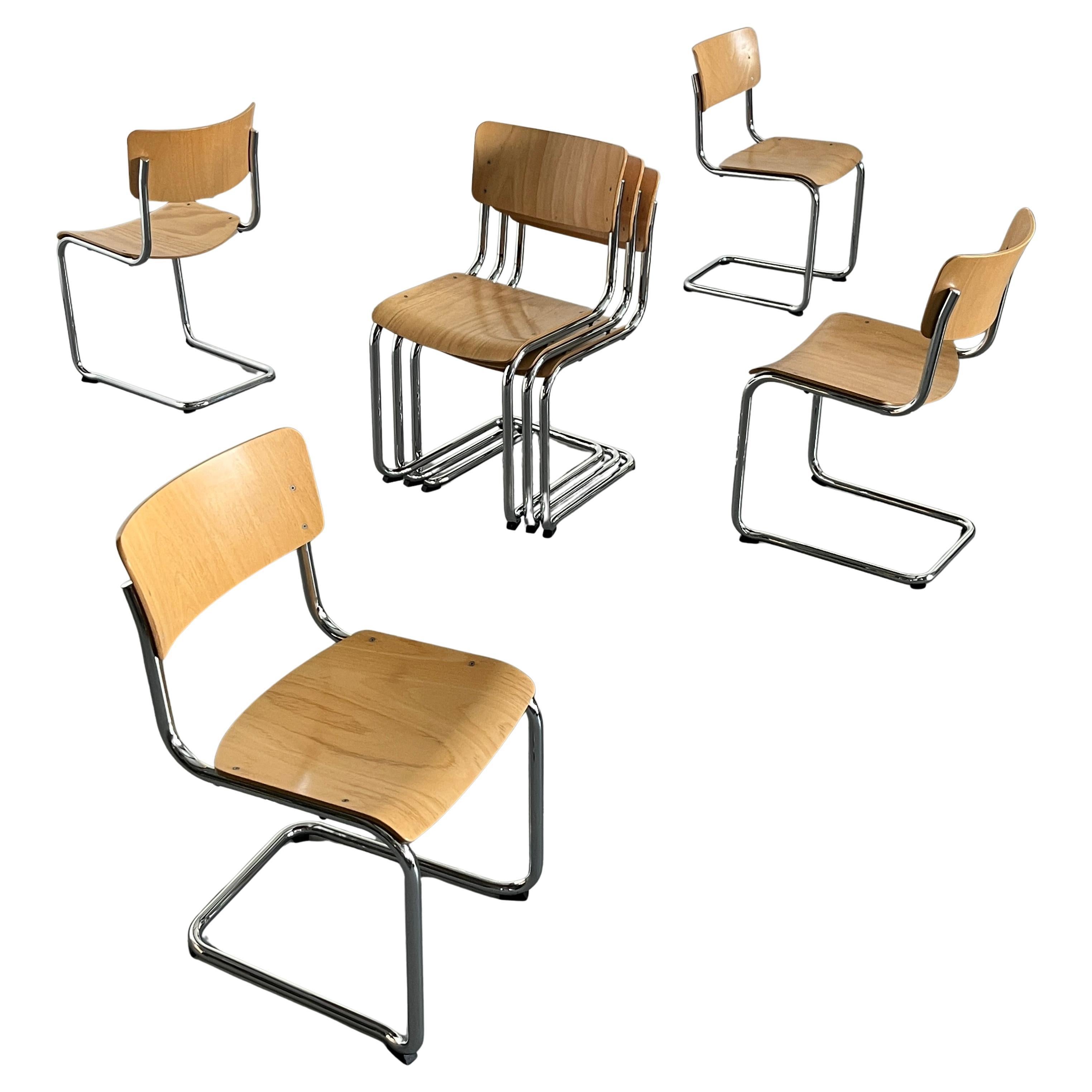 Vintage Bauhaus 'S43' Cantilever Beechwood Dining Chairs by Mart Stam, 1970s