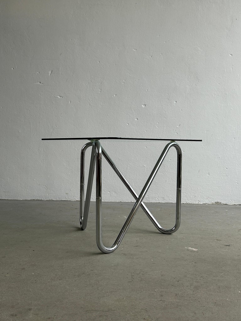 Late 20th Century Vintage Bauhaus Style Modernist Coffee Table, Linear Tubular Steel and Glass