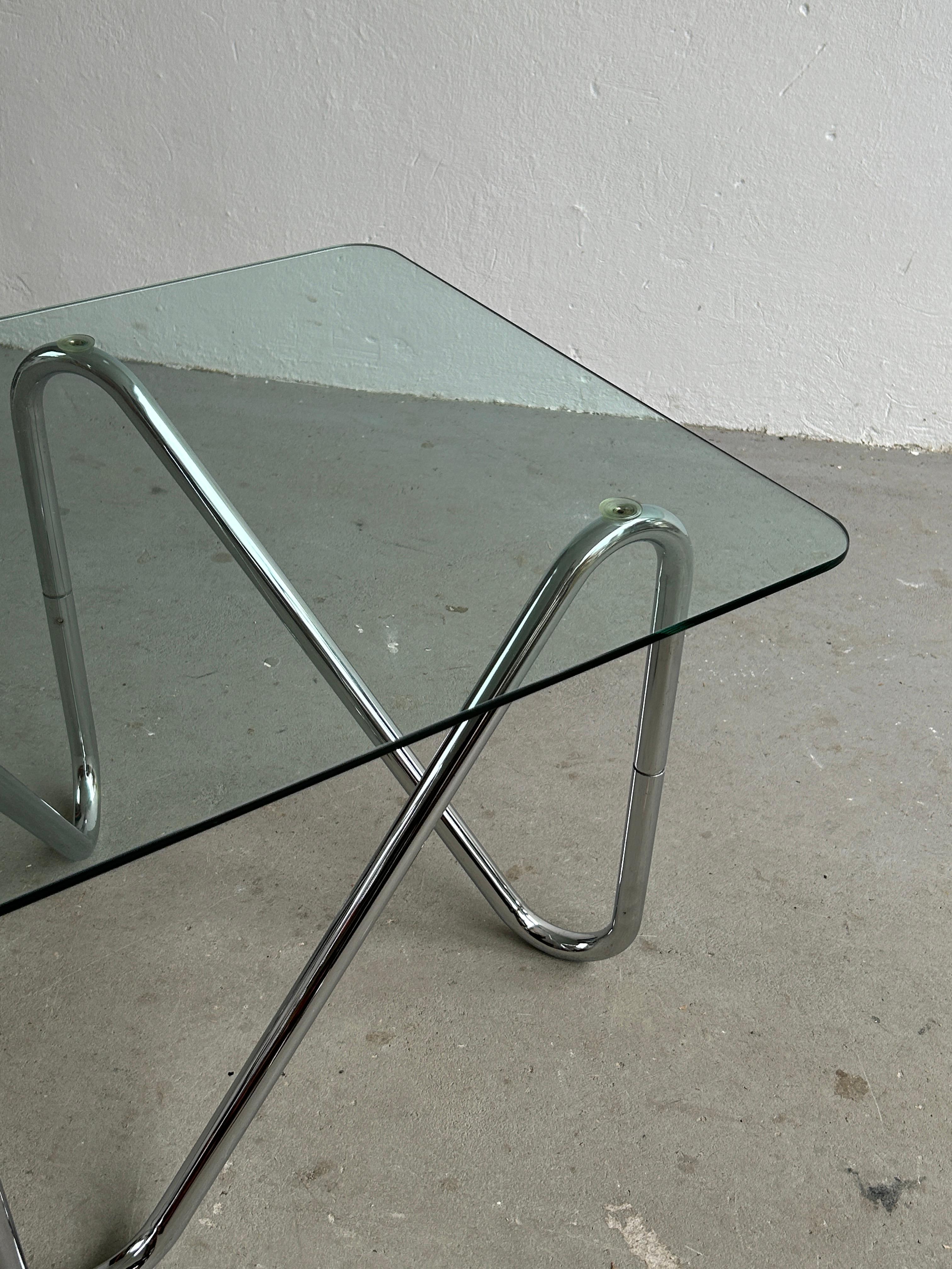 Vintage Bauhaus Style Modernist Coffee Table, Linear Tubular Steel and Glass 1