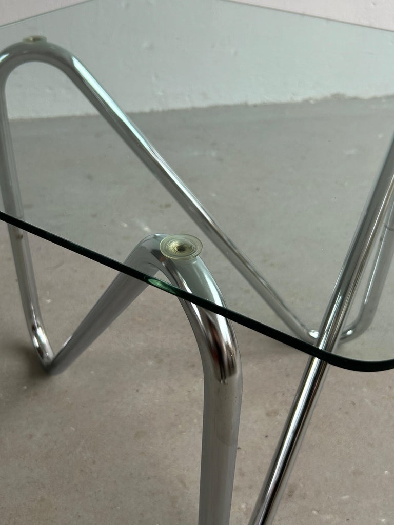 Vintage Bauhaus Style Modernist Coffee Table, Linear Tubular Steel and Glass 2