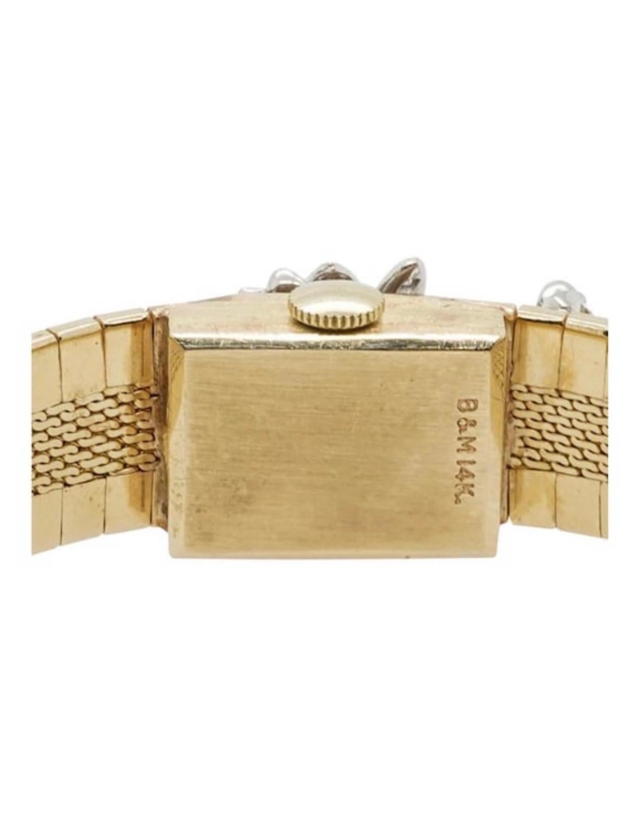 Vintage Baume and Mercier 14k Yellow Gold .40 Ct Diamond Hidden Watch Bracelet In Good Condition In Perry, FL
