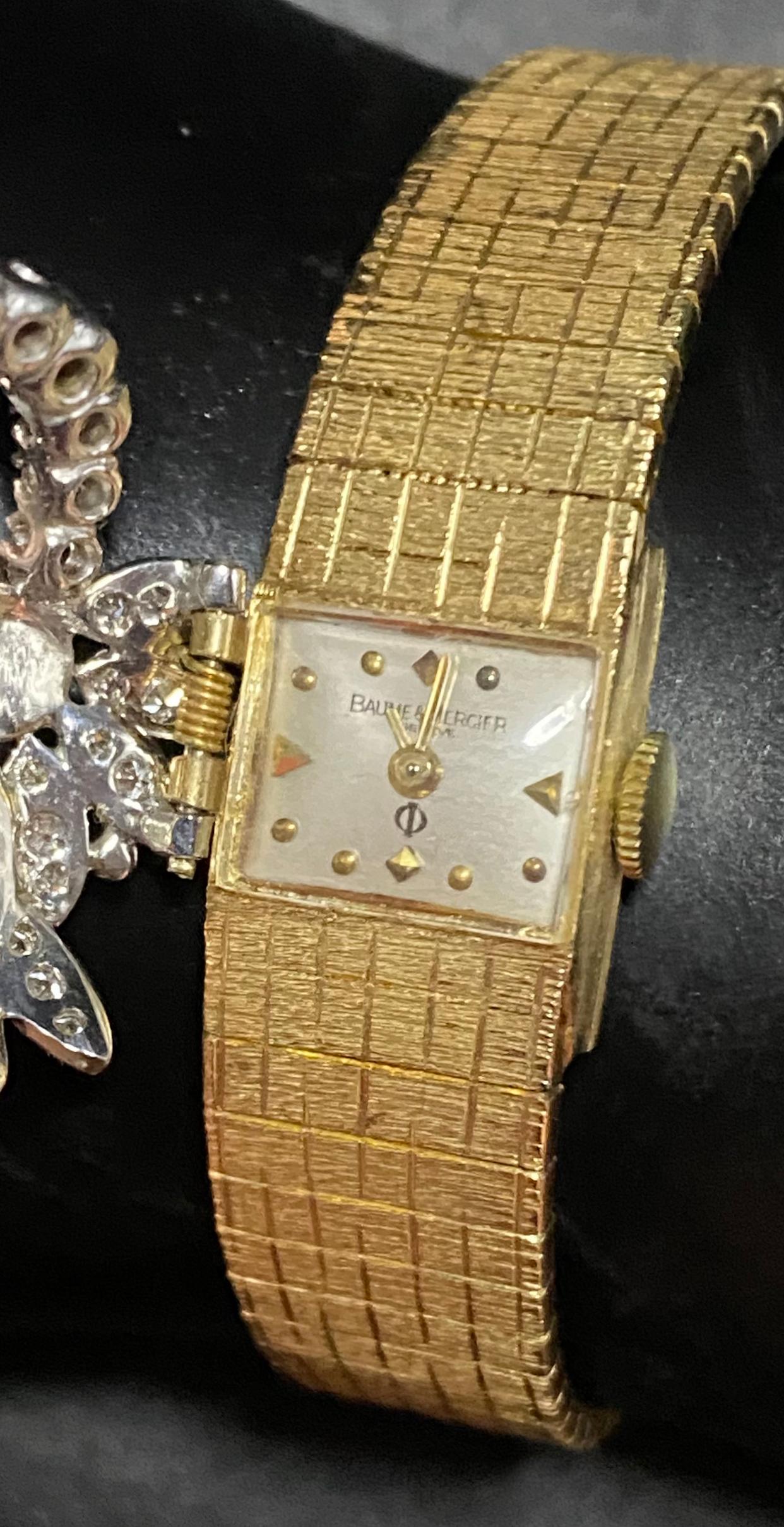 Vintage Baume and Mercier 14k Yellow Gold .40 Ct Diamond Hidden Watch Bracelet 1