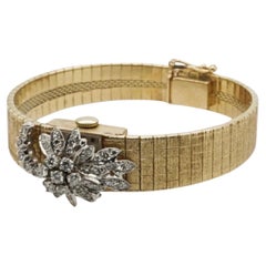 Vintage Baume and Mercier 14k Yellow Gold .40 Ct Diamond Hidden Watch Bracelet