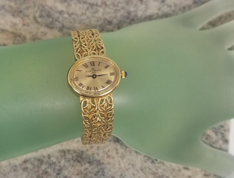 Vintage Baume Mercier 18k Solid Yellow Gold Analog Byzantine Style Watch