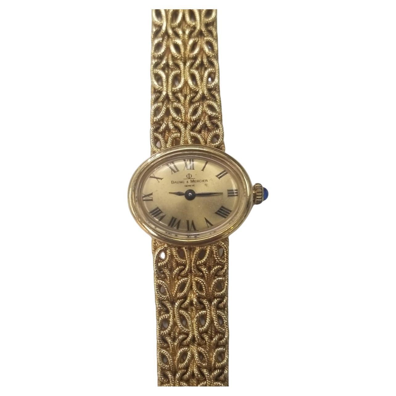 Vintage Baume & Mercier 18k Solid Yellow Gold Analog Byzantine Style Watch