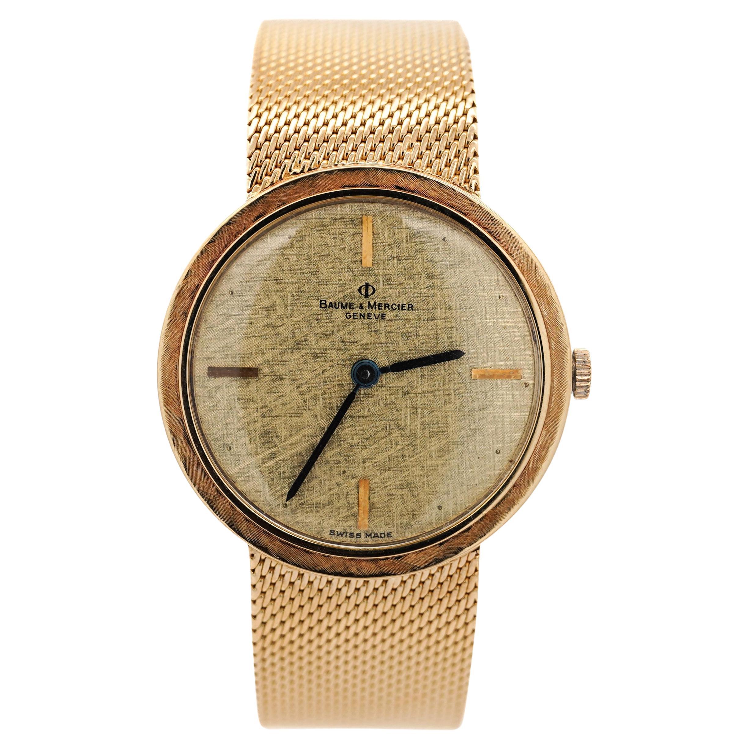 Vintage Baume Mercier 18K Yellow Gold Manual Wind Mesh Bracelet Watch
