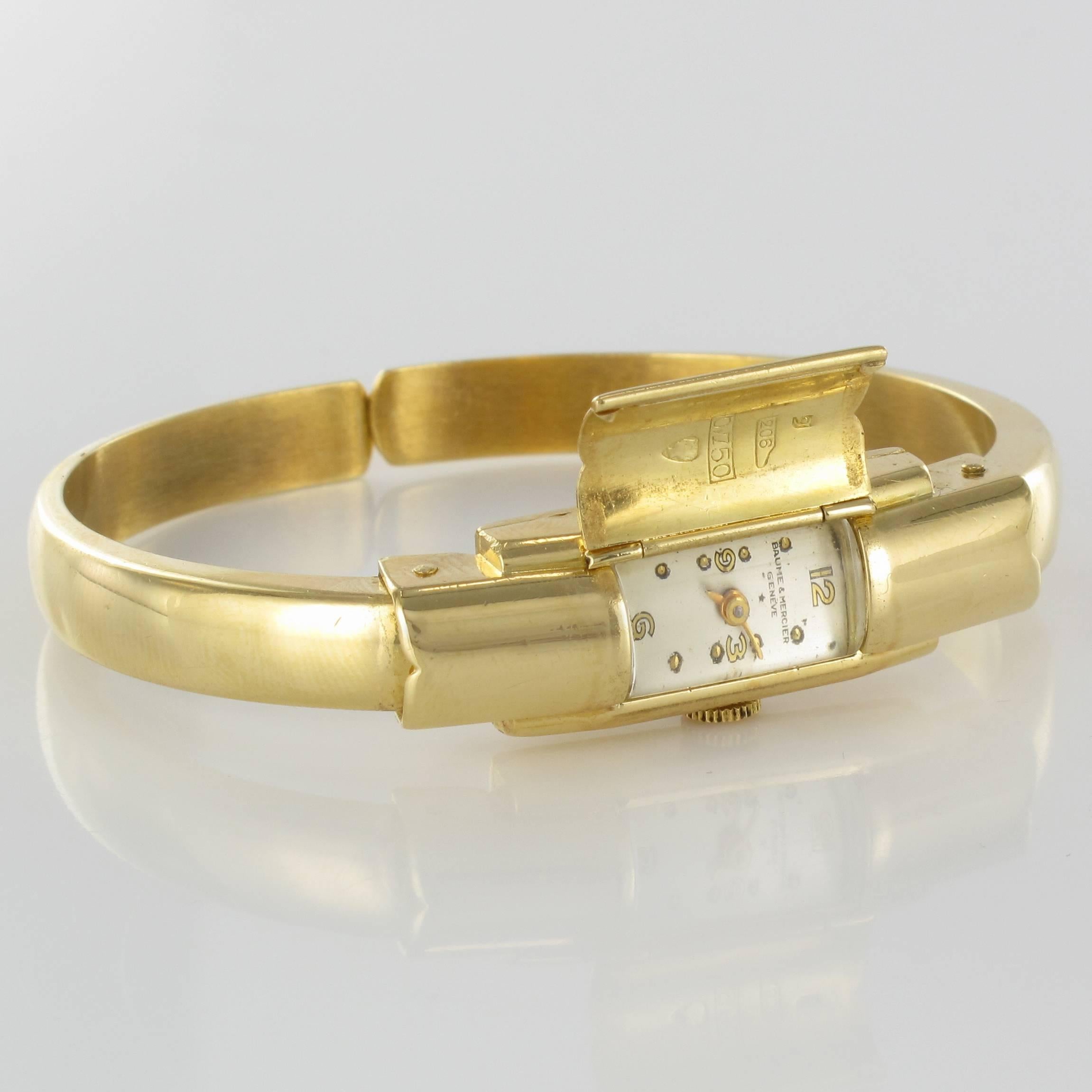 Montre-bracelet vintage Baume & Mercier pour dames en or jaune 18 carats Bon état à Poitiers, FR