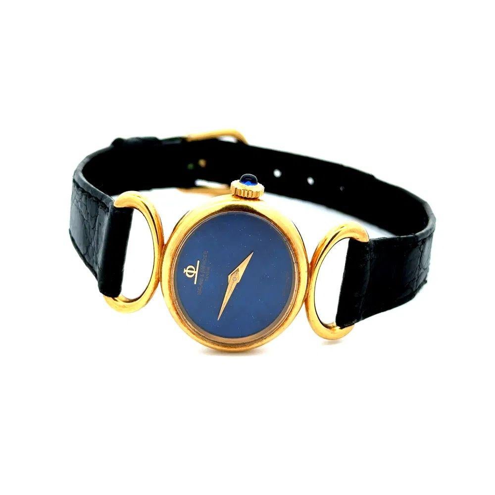 Oval Cut Vintage BAUME & MERCIER Lapis Lazuli Manuel Wind Gold Wristwatch For Sale